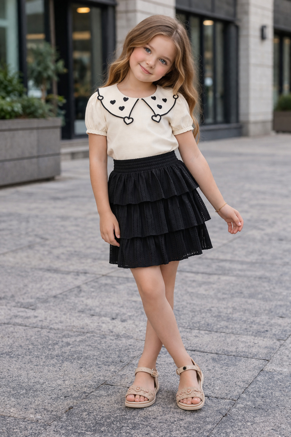 KOKOŞ BEBEK Kalpcik Yaka Detaylı Kokoş Etekli Takım fotoğrafı 3 (önizleme)