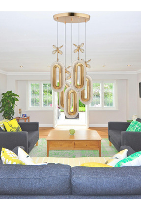 B&F STORE NEW STYLE Roma 5Li Kelebek Taşlı Gold Avize Modern Led 3 Renkli