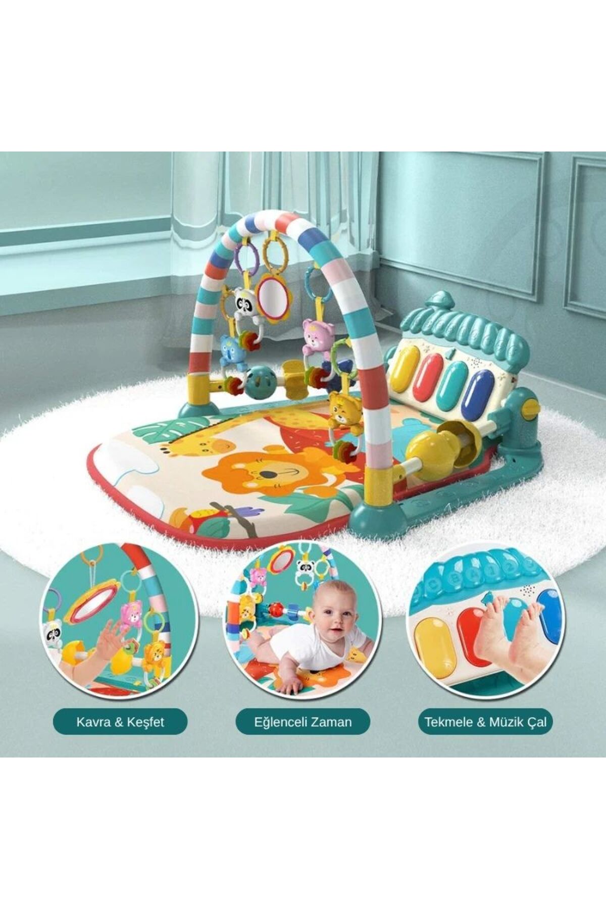 Generic Müzikli Piyanolu Oyun Halısı – Askılı Oyuncaklı Bebek Oyun Matı (3+ Ay) fotoğrafı 2 (önizleme)