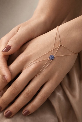 Argentum Concept 925 Ayar Gümüş Rose Lacivert Taşlı Daire Formlu Çift Zincirl...