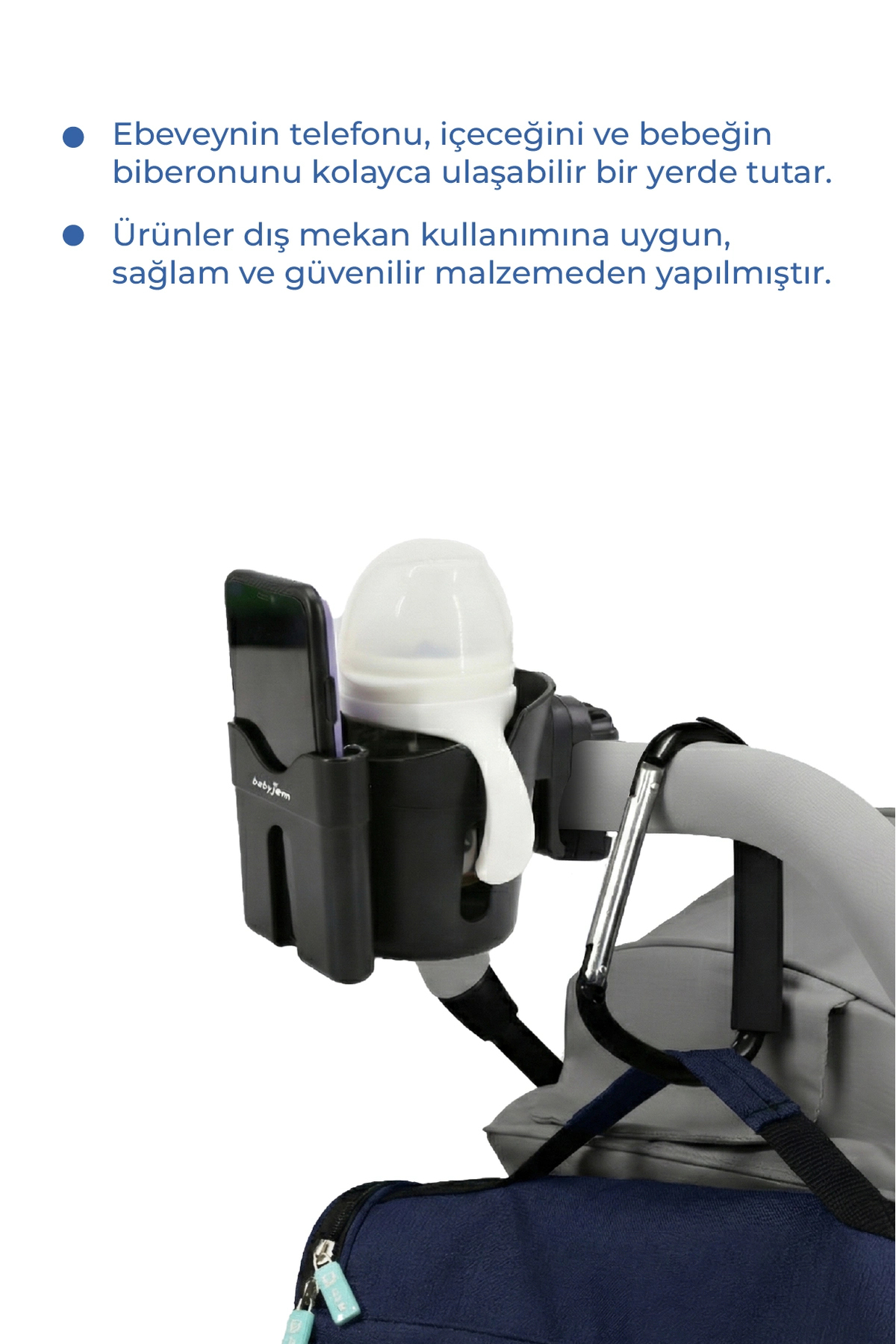 Babyjem Bebek Arabası Aksesuar 2 Parça Set Telefon Tutucu + Kanca XL fotoğrafı 4 (önizleme)