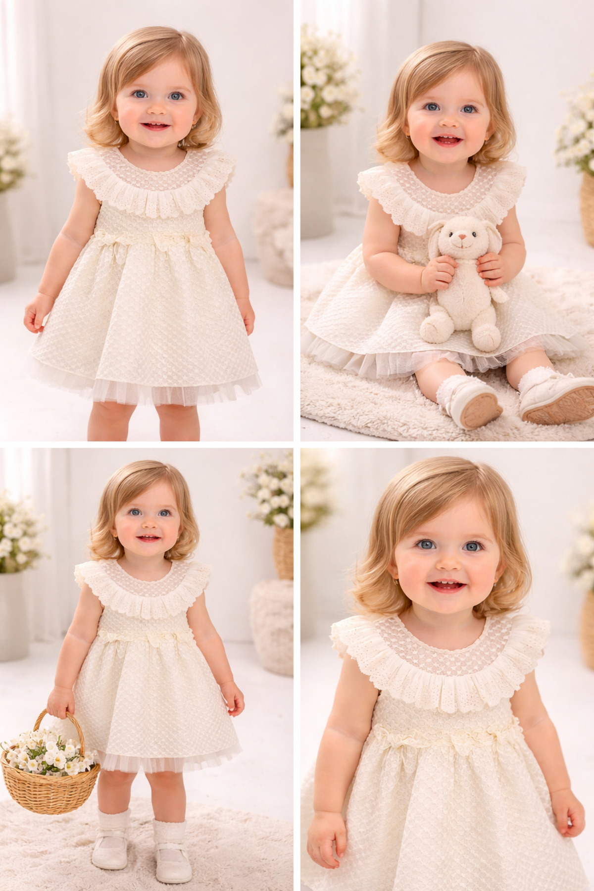 DIDuStore Zarif Dantel Bebek Elbisesi - Fırfırlı Yaka ve Tül Etek Detaylı fotoğrafı 3 (önizleme)