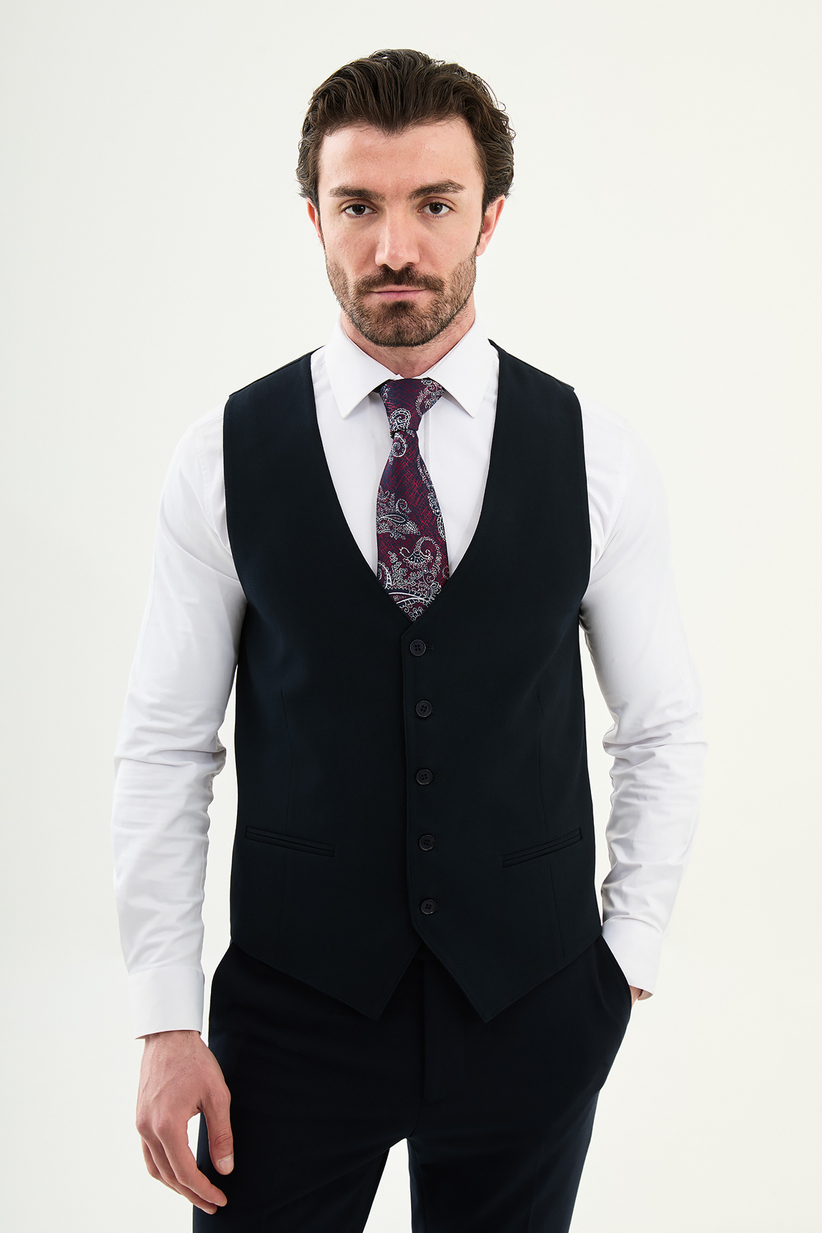 Mcr Düz Slim Fit Klasik Erkek Yelek Lacivert - 40952.25K