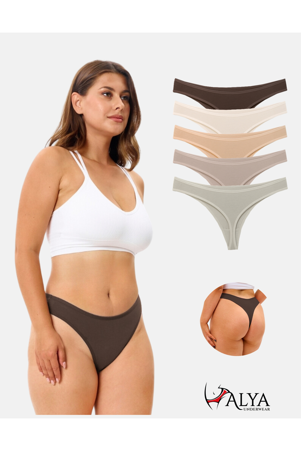 Women's Thong Briefs, Cotton String Underwear, Low Waist - Brown, Stone, Powder, Beige, Light Brown