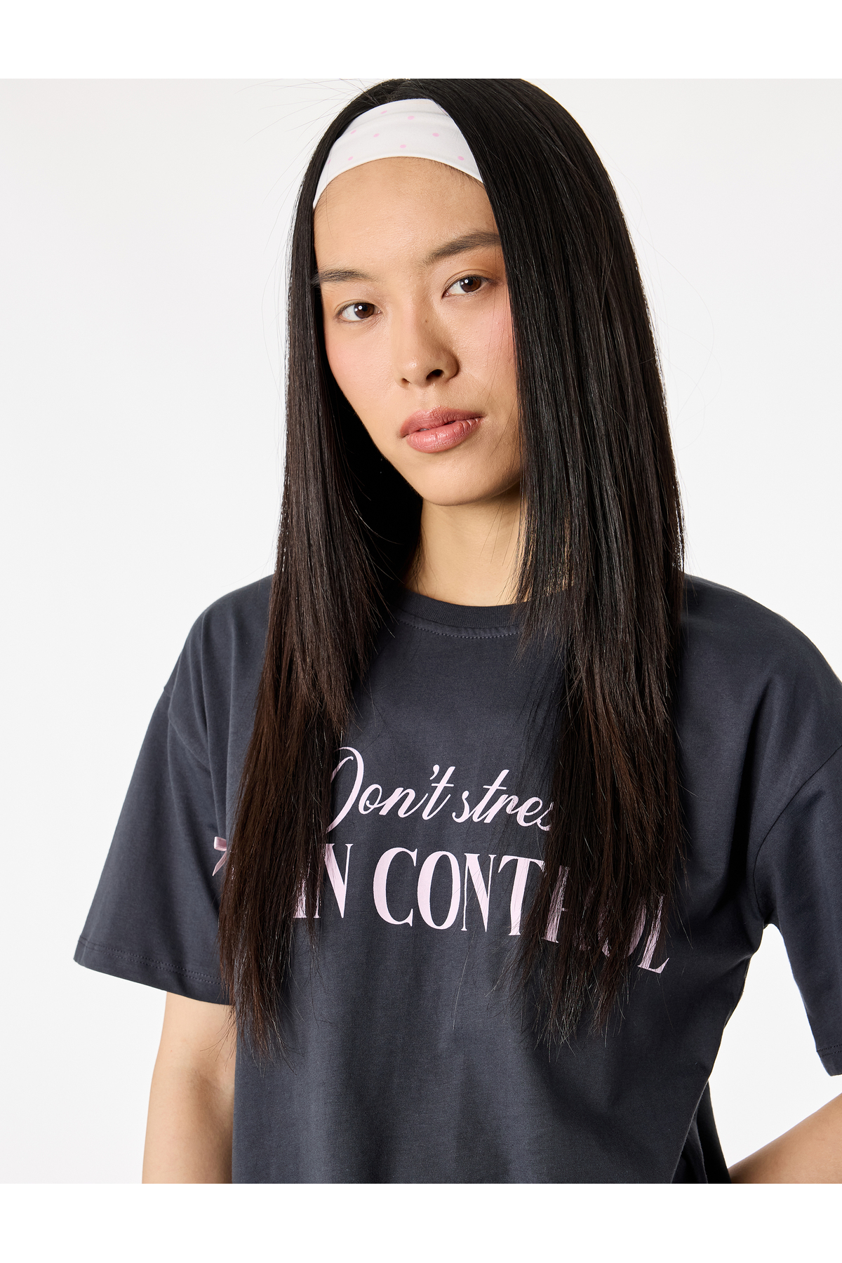 Koton Comfortable Fit Short Sleeve Crew Neck T-Shirt with Cotton Printed Bows