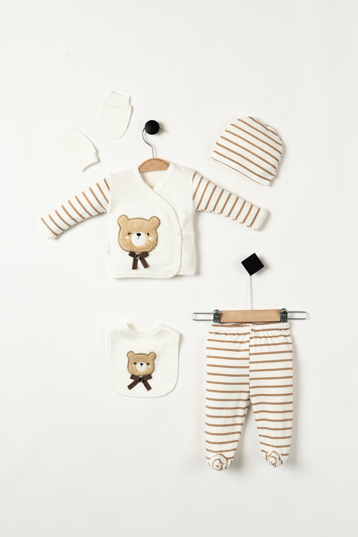 NEU KIDS (KUTULU) Ayıcıklı Süzene Nakışlı %100 Pamuklu Yenidoğan Kıyafetleri 5'li Hastane Çıkışı Zıbın Seti fotoğrafı 2 (önizleme)