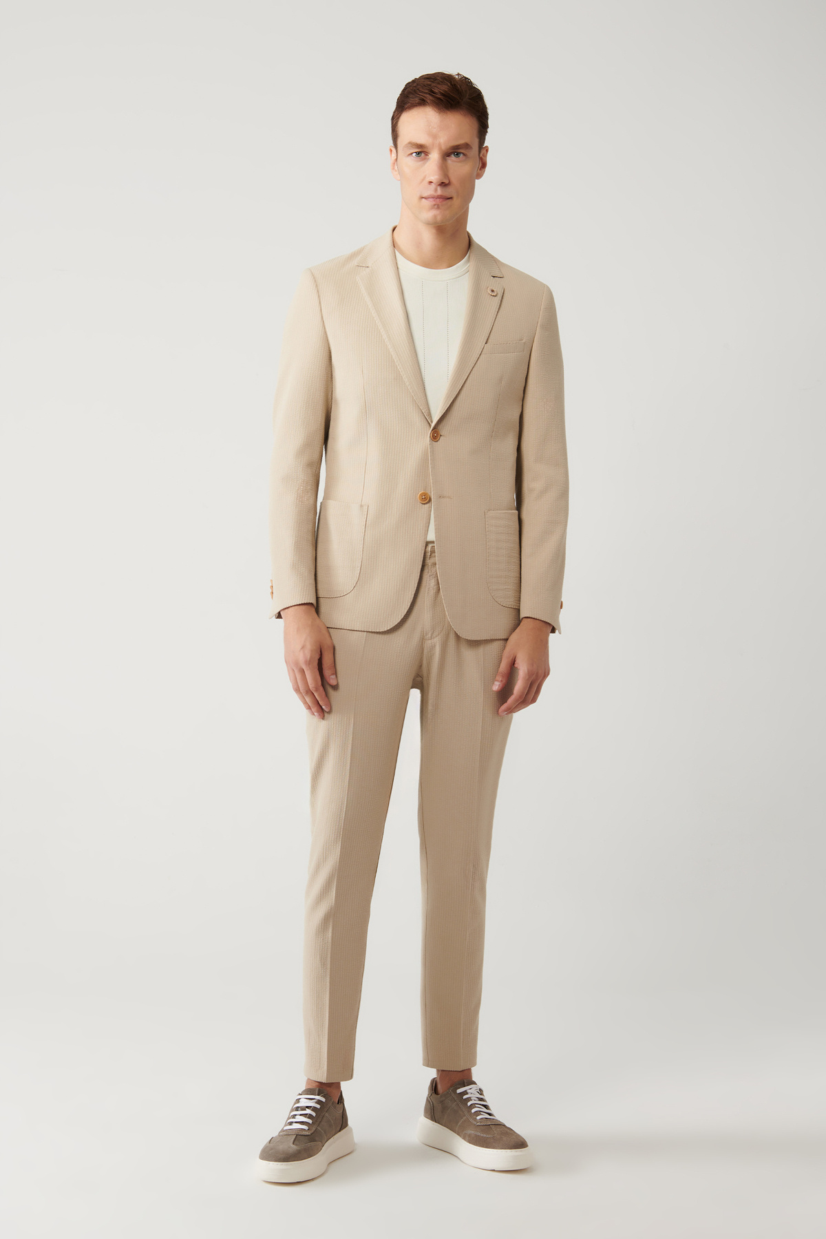 Avva  Erkek Bej Yırtmaçlı Astarsız Esnek Kumaş Comfort Slim Fit Comfort Slim Fit Ceket A41Y4000 - Görsel 5