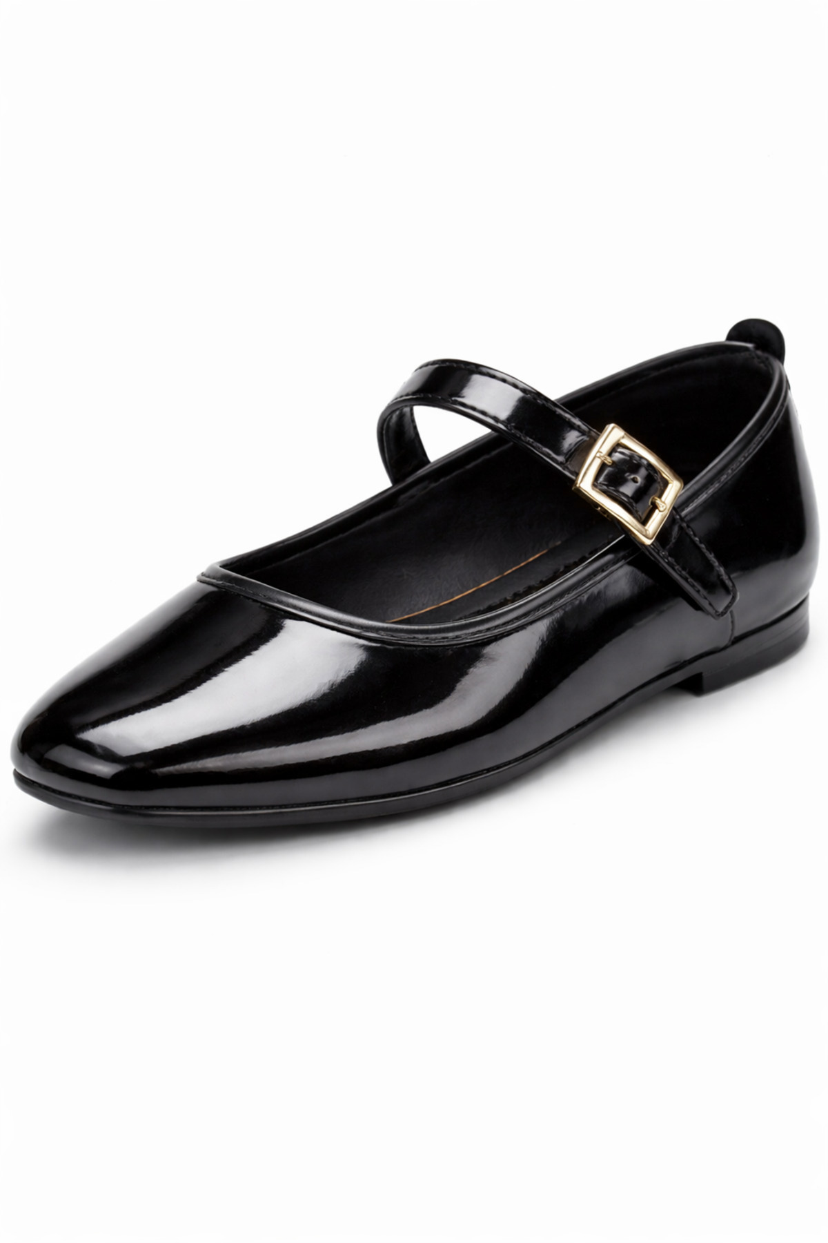 StWenn  Kadın Babet Ayakkabı Rugan Siyah Altın Tokalı Şık Hafif Ortopedik Ses Yapmaz Taban - Görsel 2