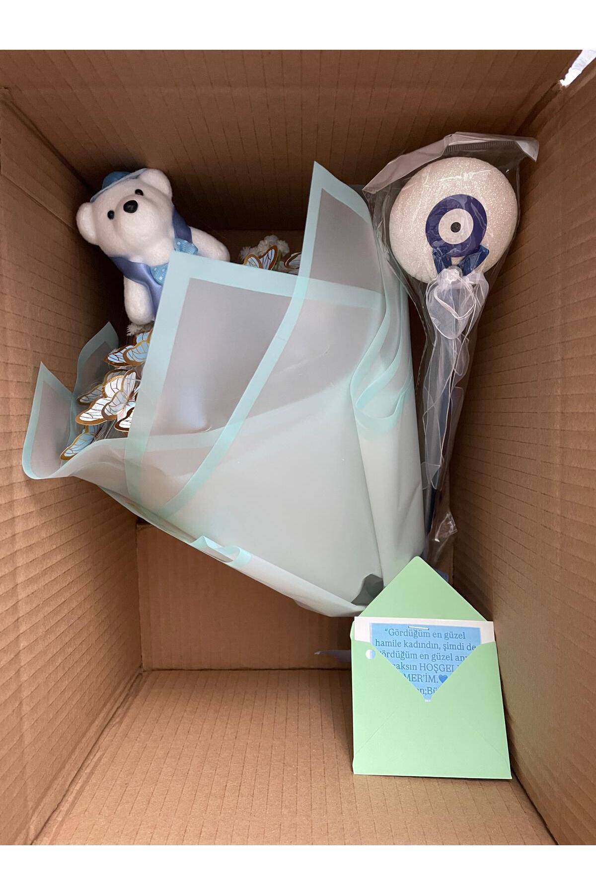 Melonİst Mavi Ledli Kelebek buketi, yenidoğan erkek bebek hediyesi için uygundur. LEDLİ fotoğrafı 7 (önizleme)