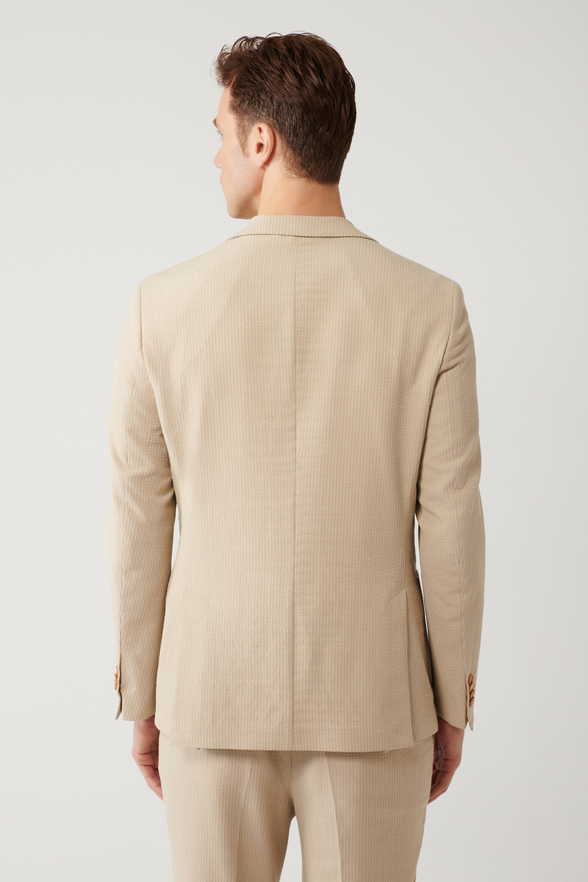 Avva  Erkek Bej Yırtmaçlı Astarsız Esnek Kumaş Comfort Slim Fit Comfort Slim Fit Ceket A41Y4000 - Görsel 4