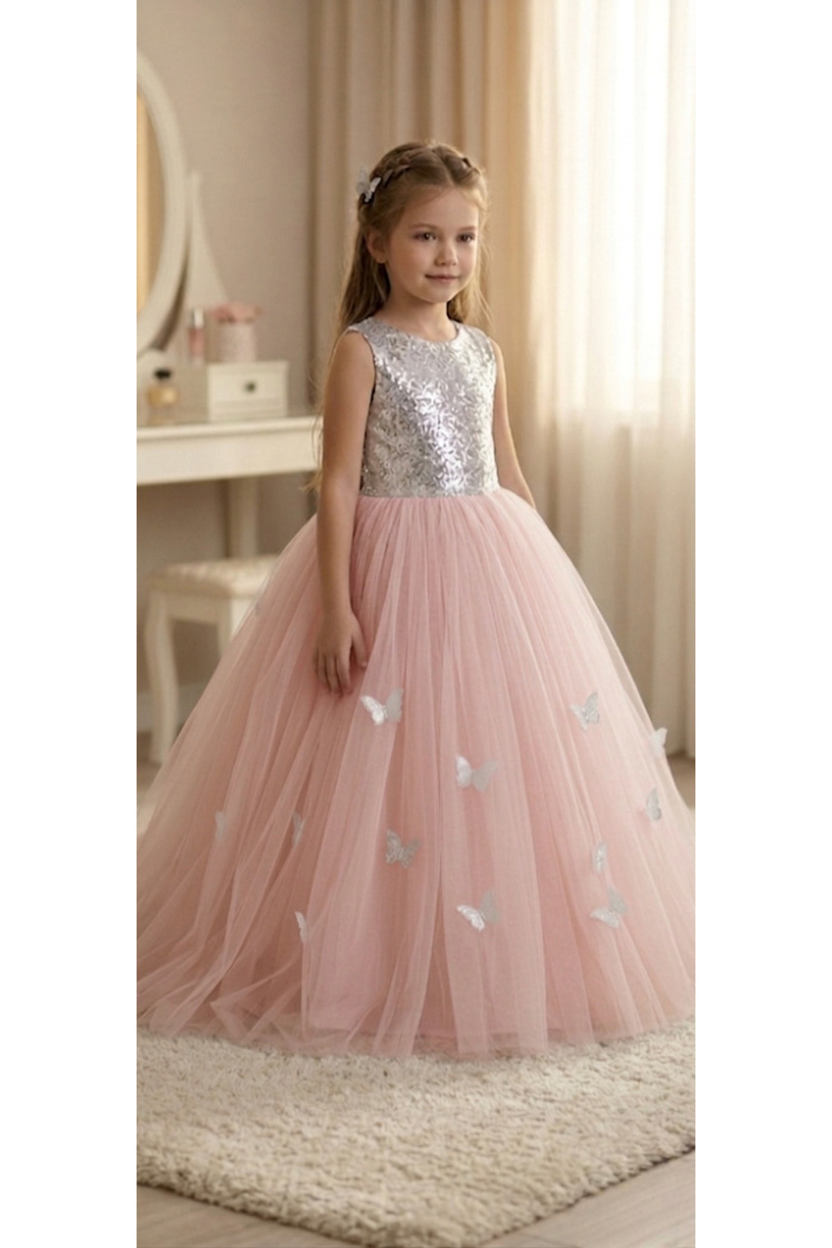 Seplin Fashion çocuk elbise prenses elbise kabarık tüllü payetli çocuk elbise çocuk abiye