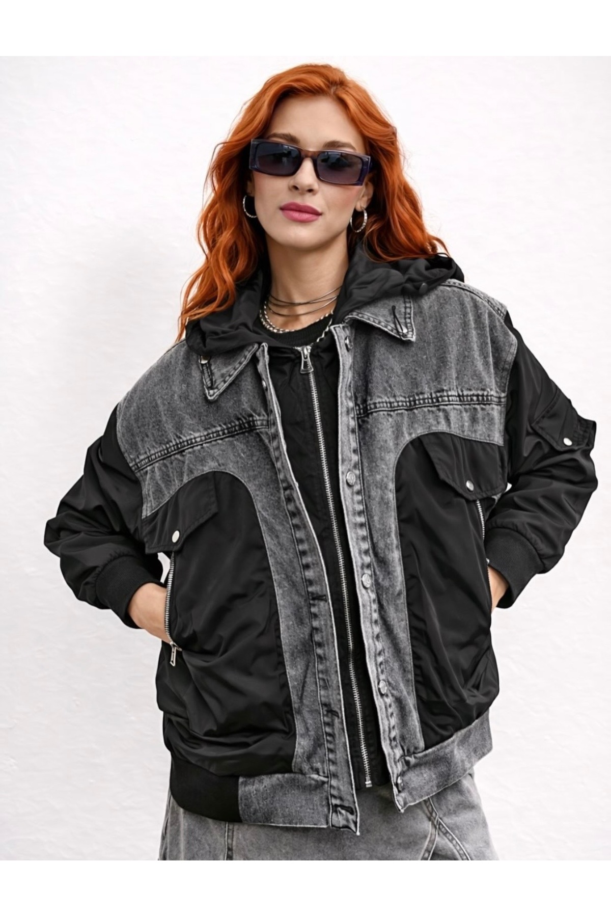 İLKCET MODA  Mix Kadın Oversize Kot Yağmurluk