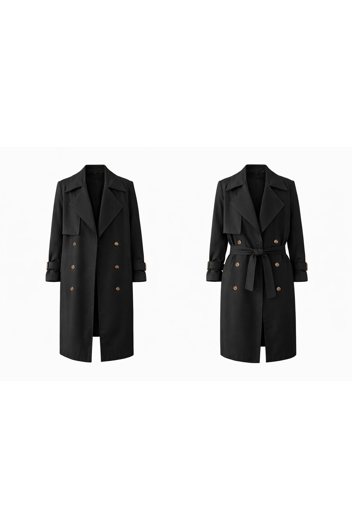 PENGORA  Kadın Siyah Uzun Trençkot Kuşaklı Düğmeli Kol Kemerli Su ve Rüzgar Geçirmez Şık Dış Giyim - Görsel 7