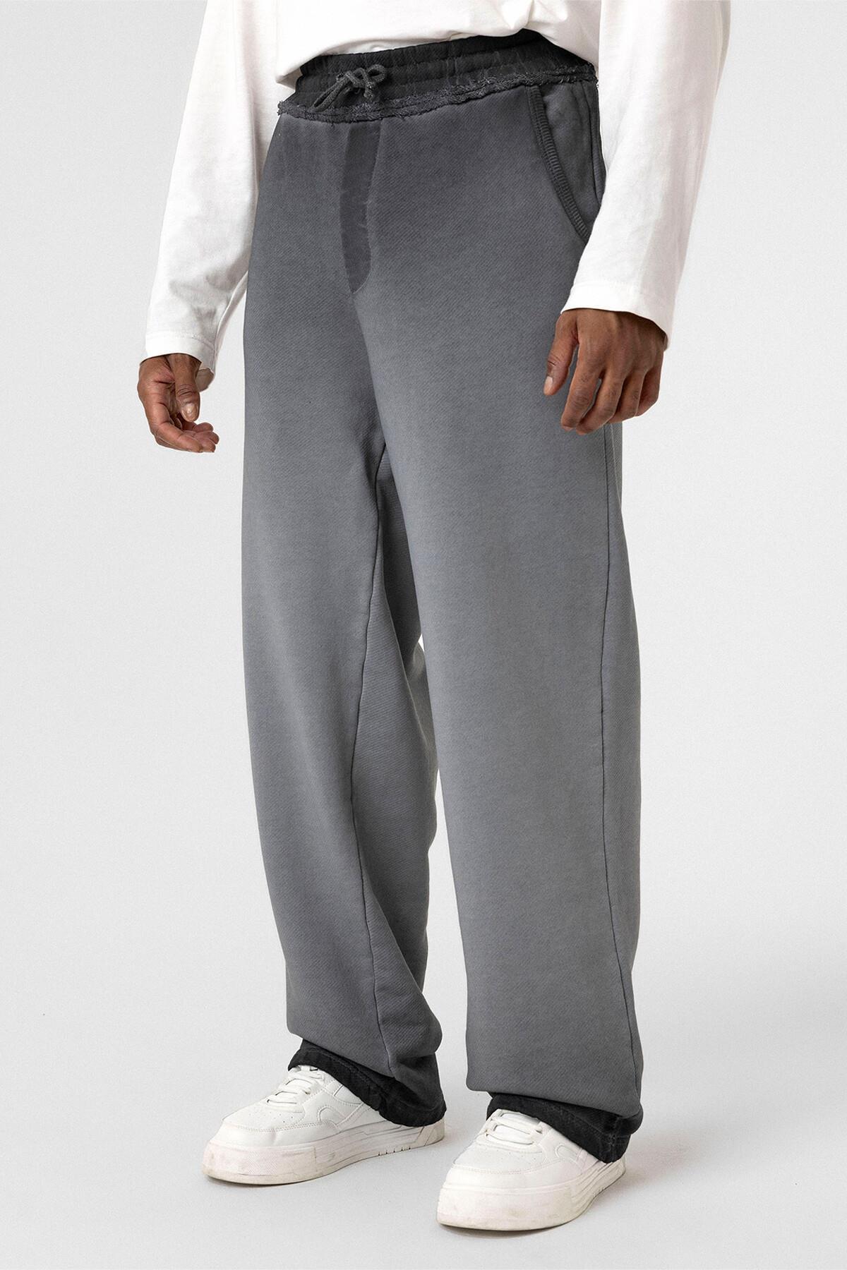 VAMOSCLO  Yıkamalı Renk Geçişli Oversize Eşofman Altı Siyah - Görsel 8