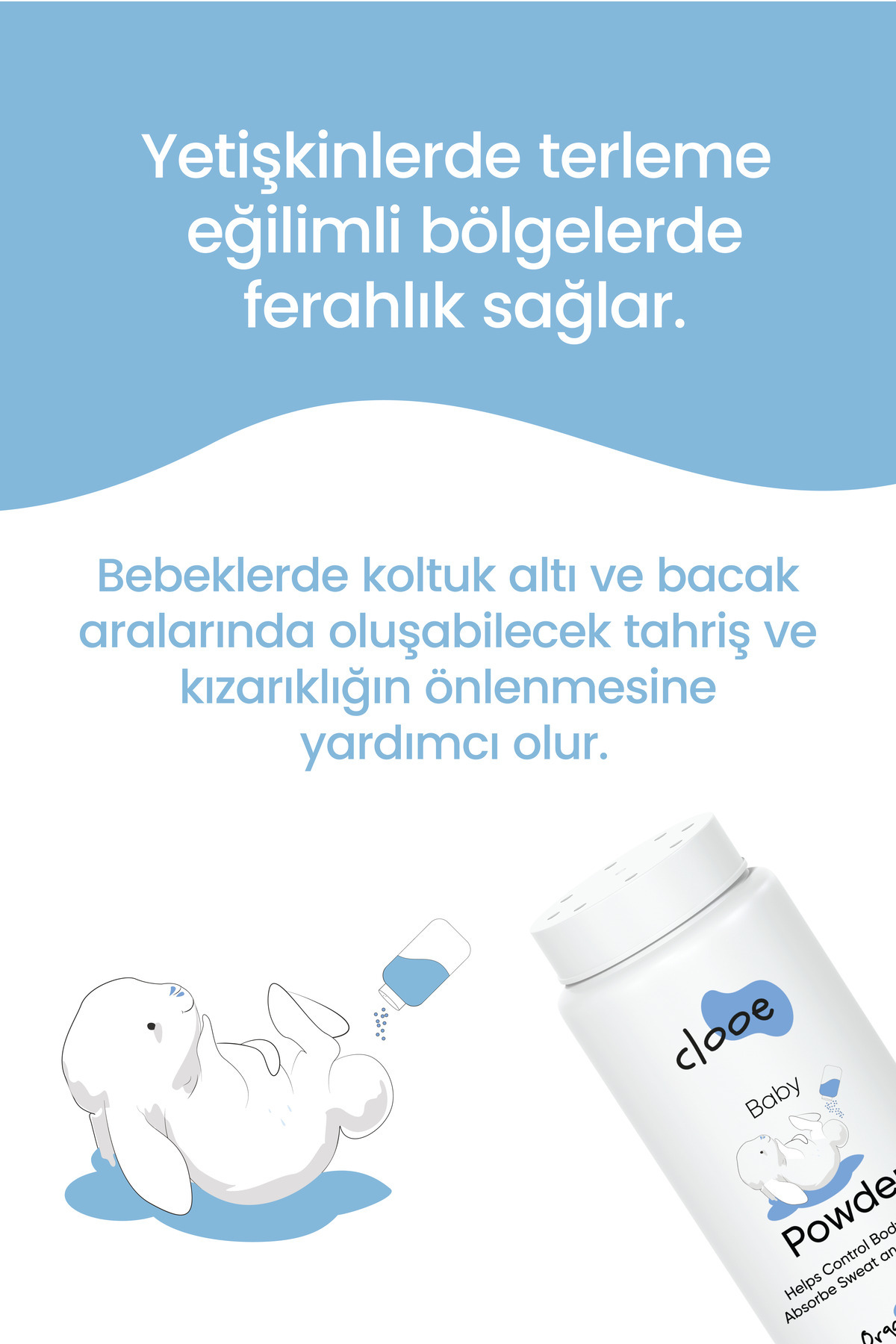 clooe Organik Bebek Pudrası (200gr) Ferahlatıcı Etki Hassas Ciltlere Özel Talk İçermez 2’li Fırsat Paketi fotoğrafı 4 (önizleme)