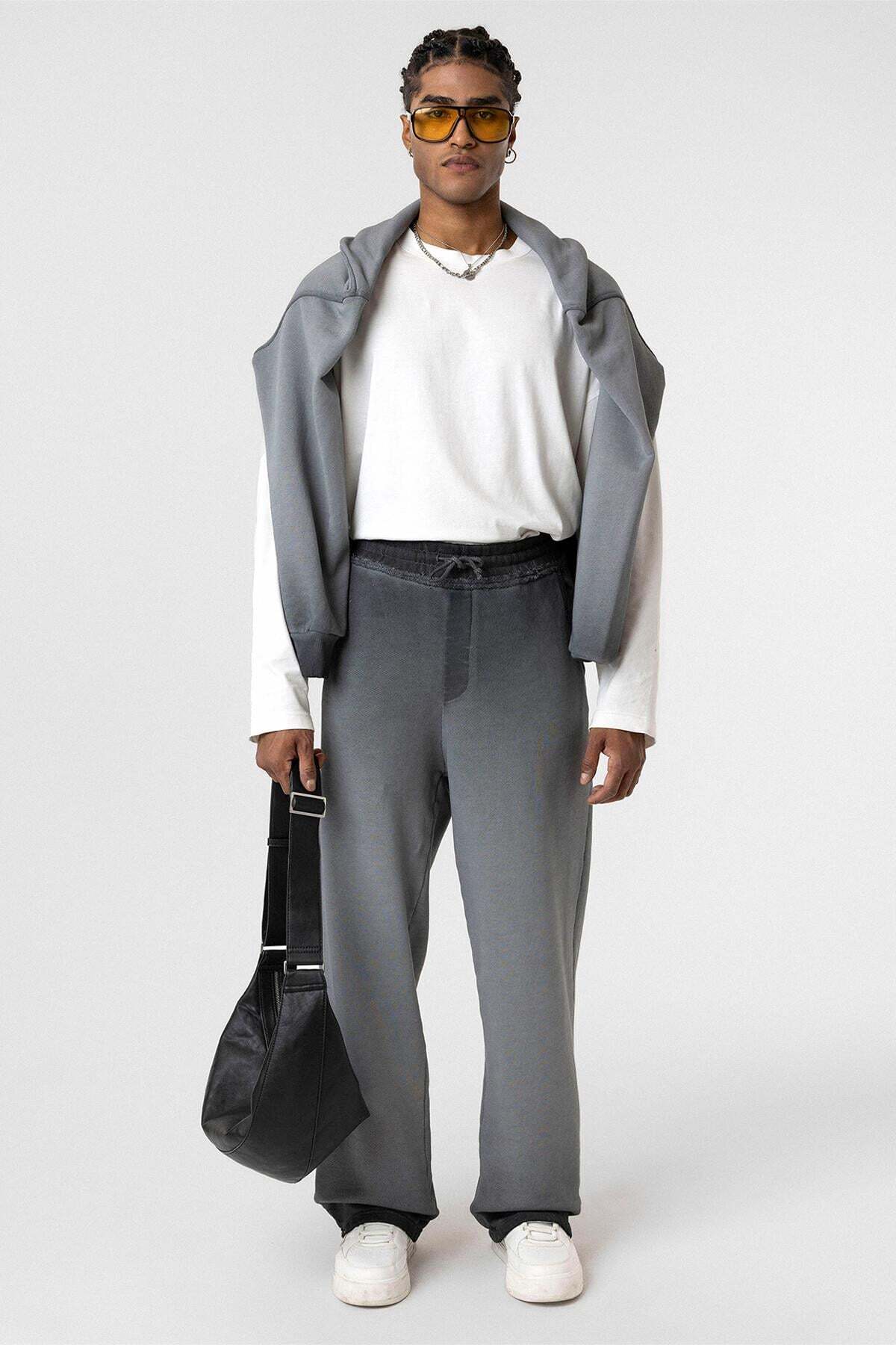 VAMOSCLO  Yıkamalı Renk Geçişli Oversize Eşofman Altı Siyah - Görsel 2