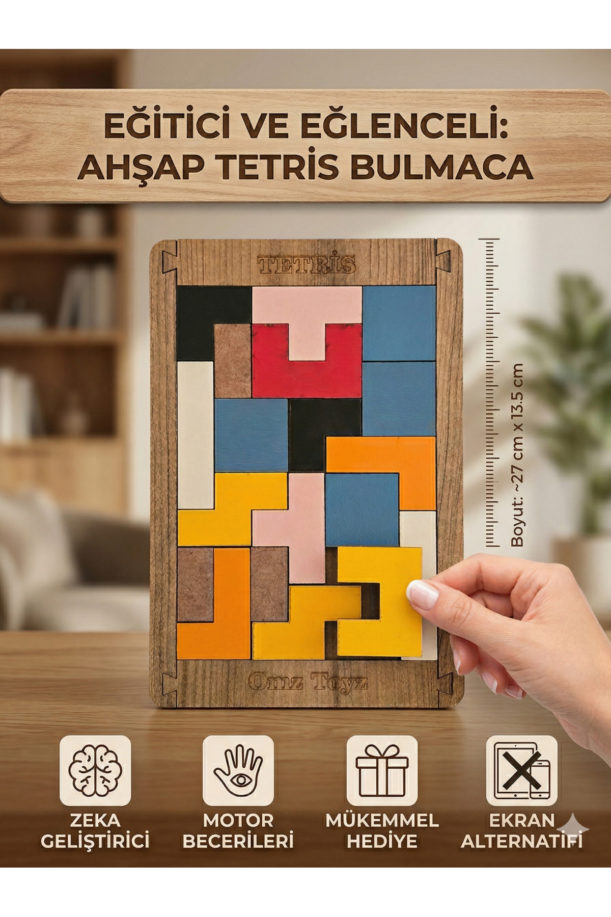 Çukurova Ahşap Ahşap Tetris Blok Puzzle Zeka Oyuncağı Montessori Beceri Gelişimi El Beceri Oyuncağı fotoğrafı 3 (önizleme)