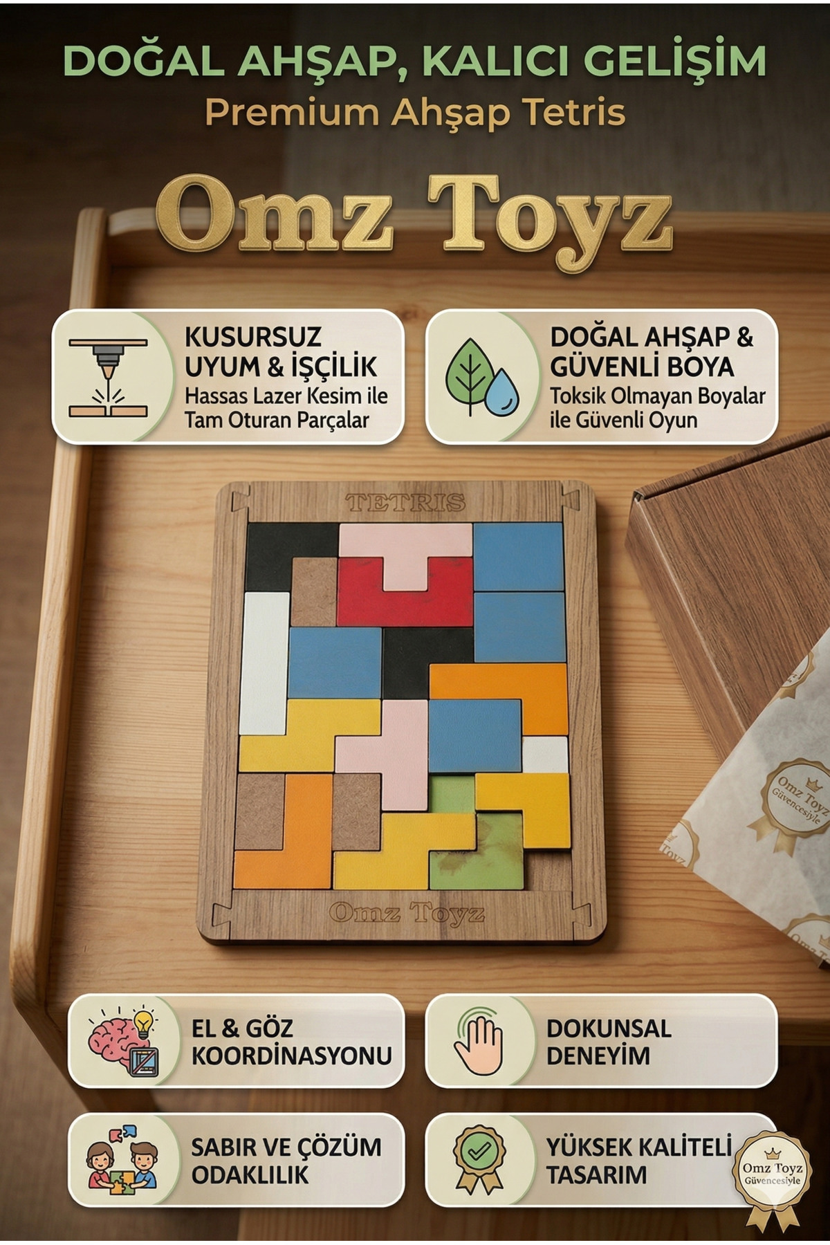 OMZ 5ADET Ahşap Tetris Puzzle Zeka Oyunu Eğitici Oyuncak Çocuk Gelişim Renkli Bloklar Ahşap Oyuncaklar fotoğrafı 5 (önizleme)