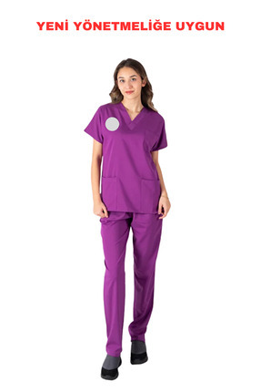 LITTE Mor Ebe Forması Likralı Scrubs Unisex Takım - Yeni Yönetmeliğe Uygun By...