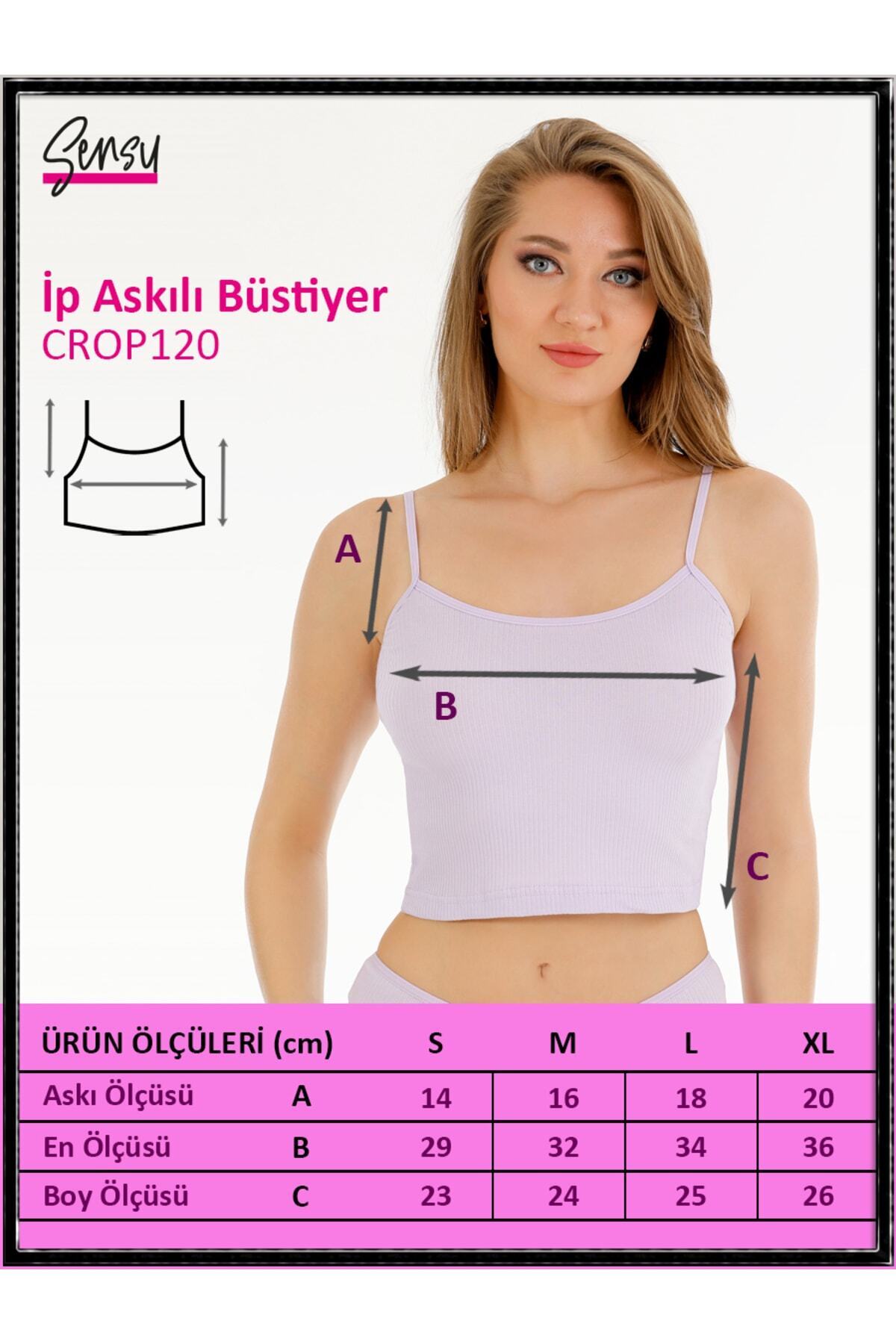 Sensu Kadın Fitilli Kumaş İp Askılı Crop Büstiyer - CROP120 -PUDRA görsel 5