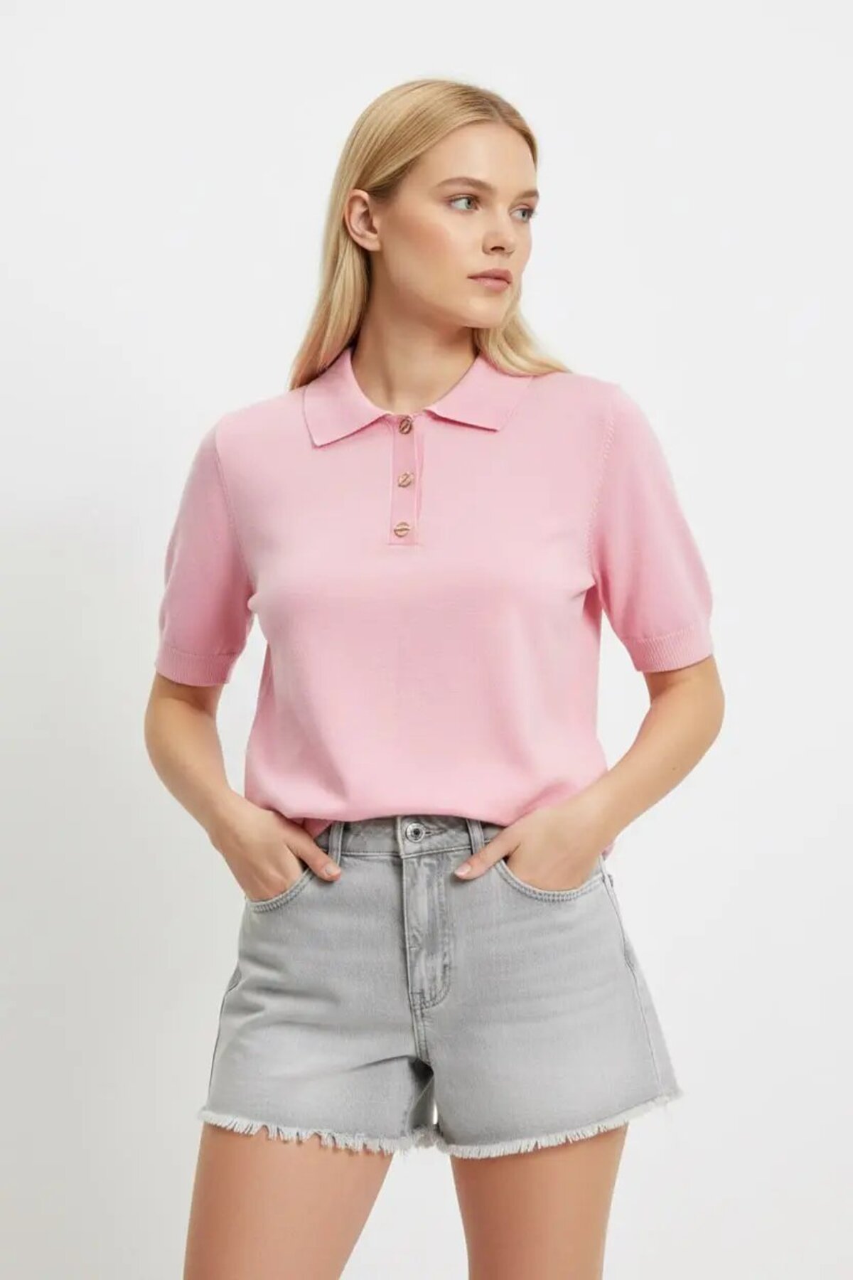 Park Karon  Polo Yaka Düğme Detaylı Triko Kazak