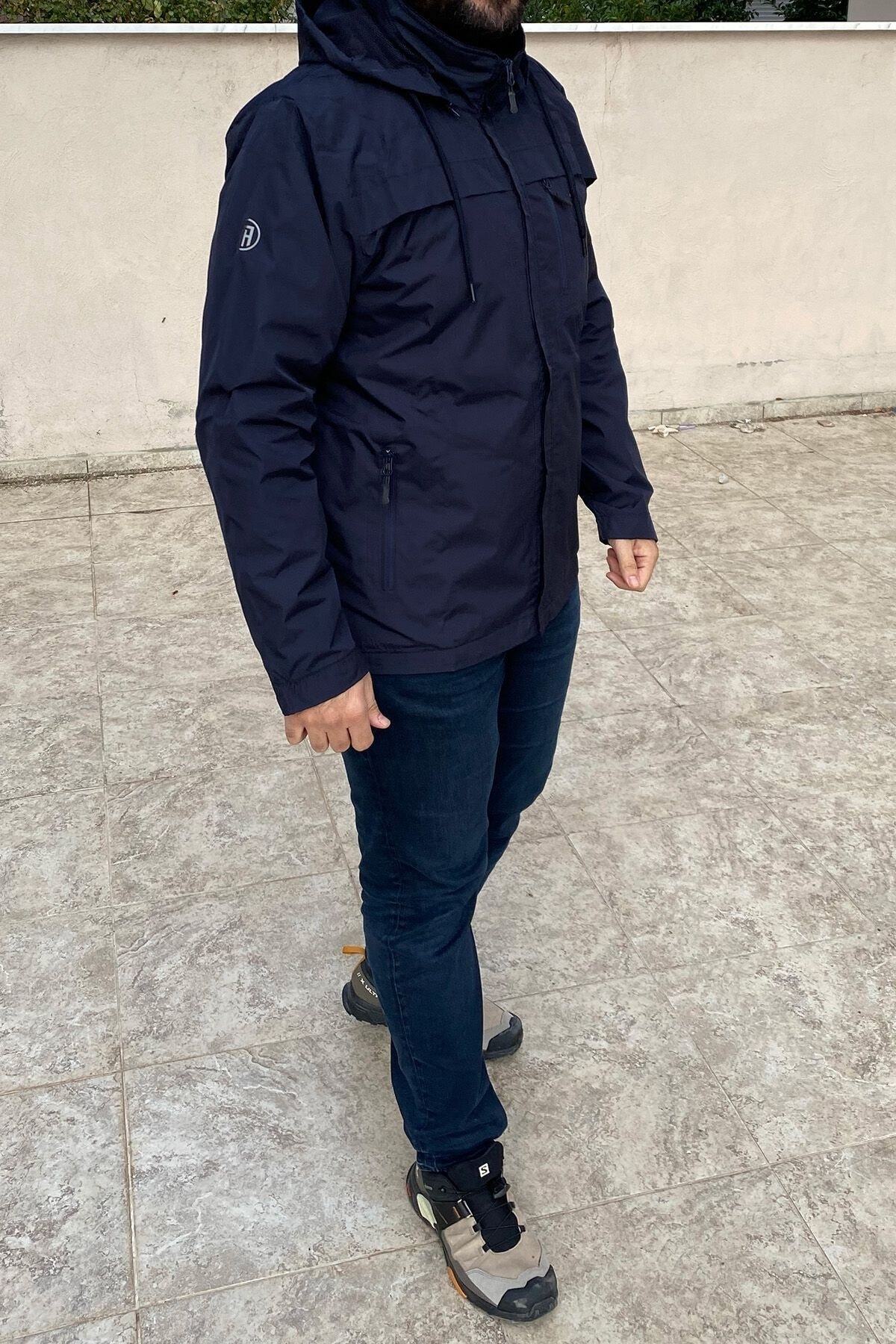 Remsa Spor Büyük Beden Erkek Kapüşonlu Rüzgar Geçirmez Cep Detaylı Içi Fileli Laci Th901 görsel 3