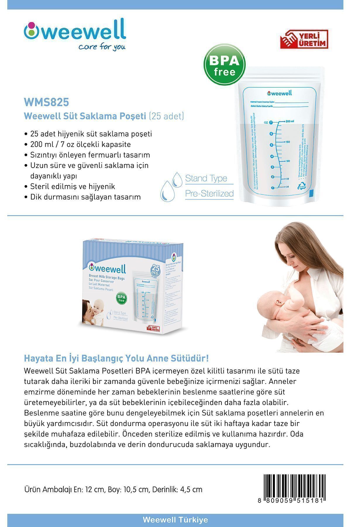 Gönül İşlerim Weewell Anne Sütü Saklama Poşeti 25'li x 2 Paket- 200 ml 50 Adet fotoğrafı 2 (önizleme)