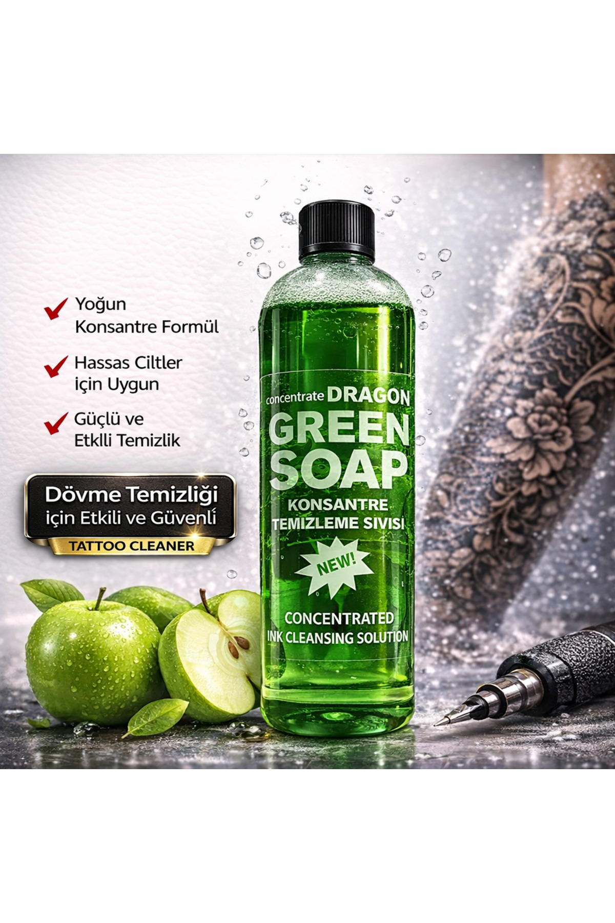 Dragon Green Soap Temizleme Sıvısı 400ml Dövme Kalıcı Makyaj Microblading Yeşil Sabun Su