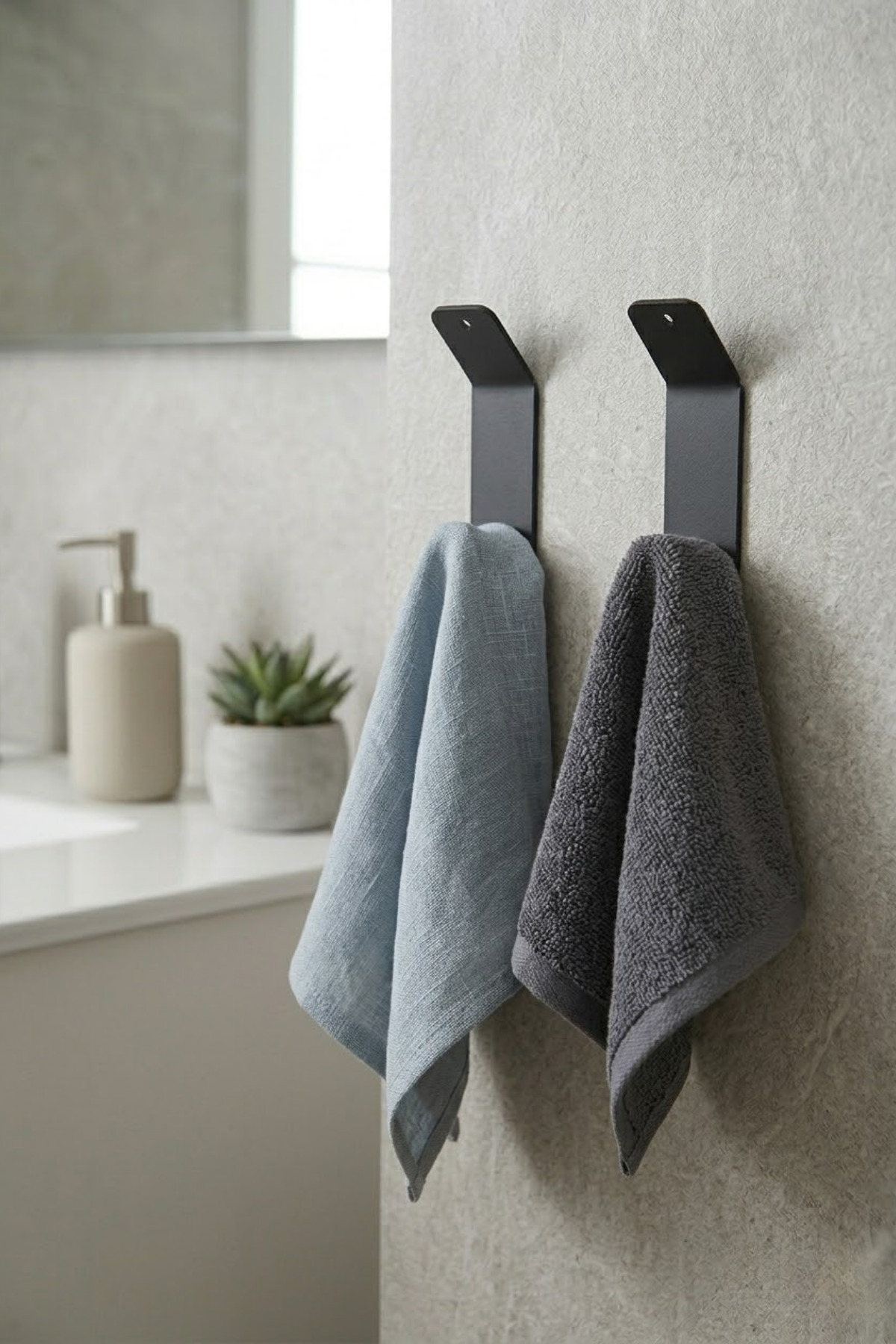 2 Pieces Vertical Adhesive Single Hanger Black Metal Towel and Coat Hanger Bathroom and Kitchen Wall Hanger