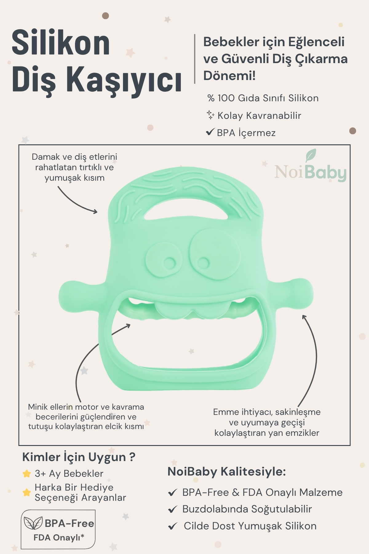 NoiBaby Bebek Diş Kaşıyıcı Silikon - Açık Yeşil fotoğrafı 5 (önizleme)