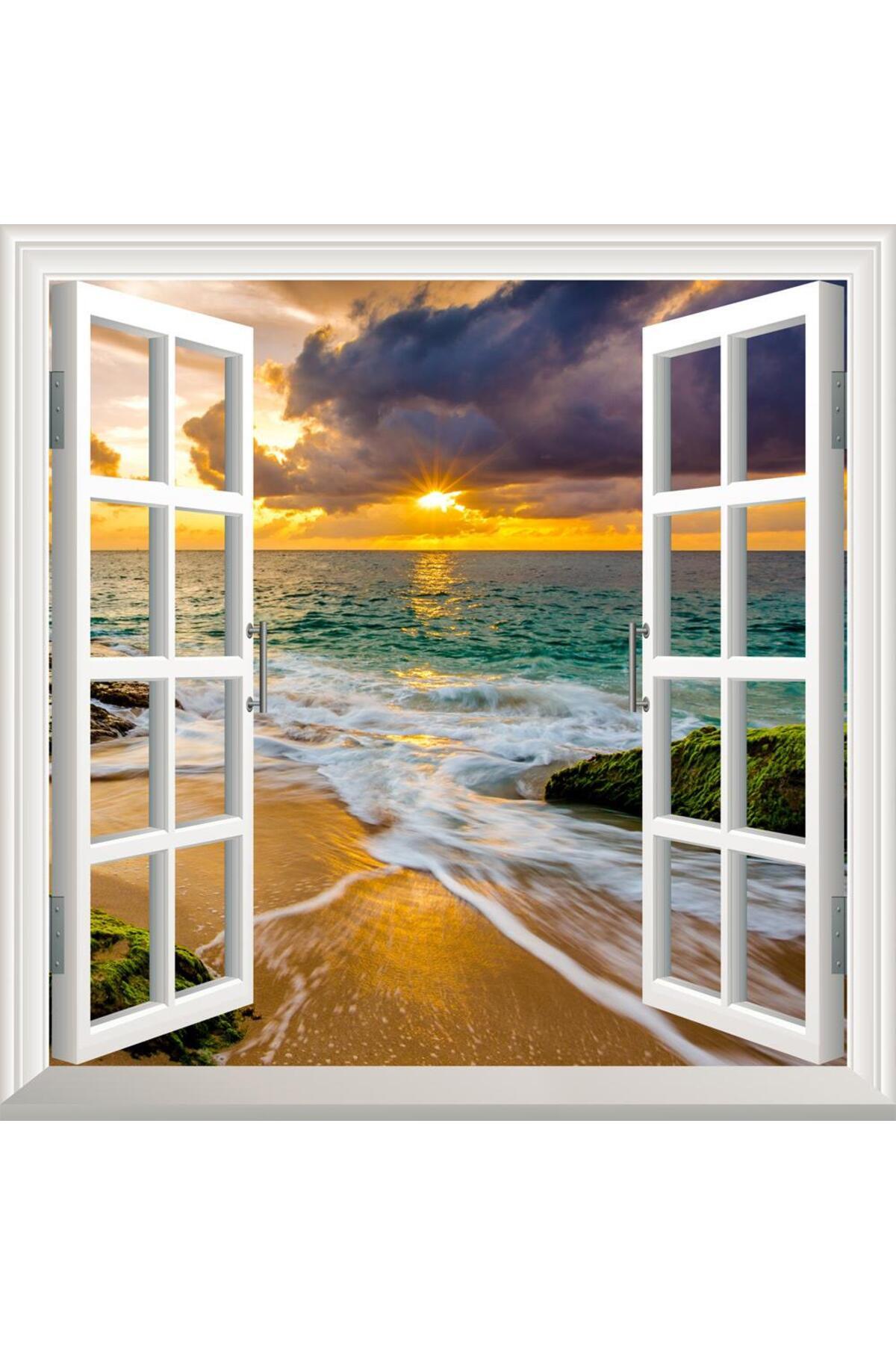 Window Poster Wallpaper Sea Sunset Adhesive Sticker