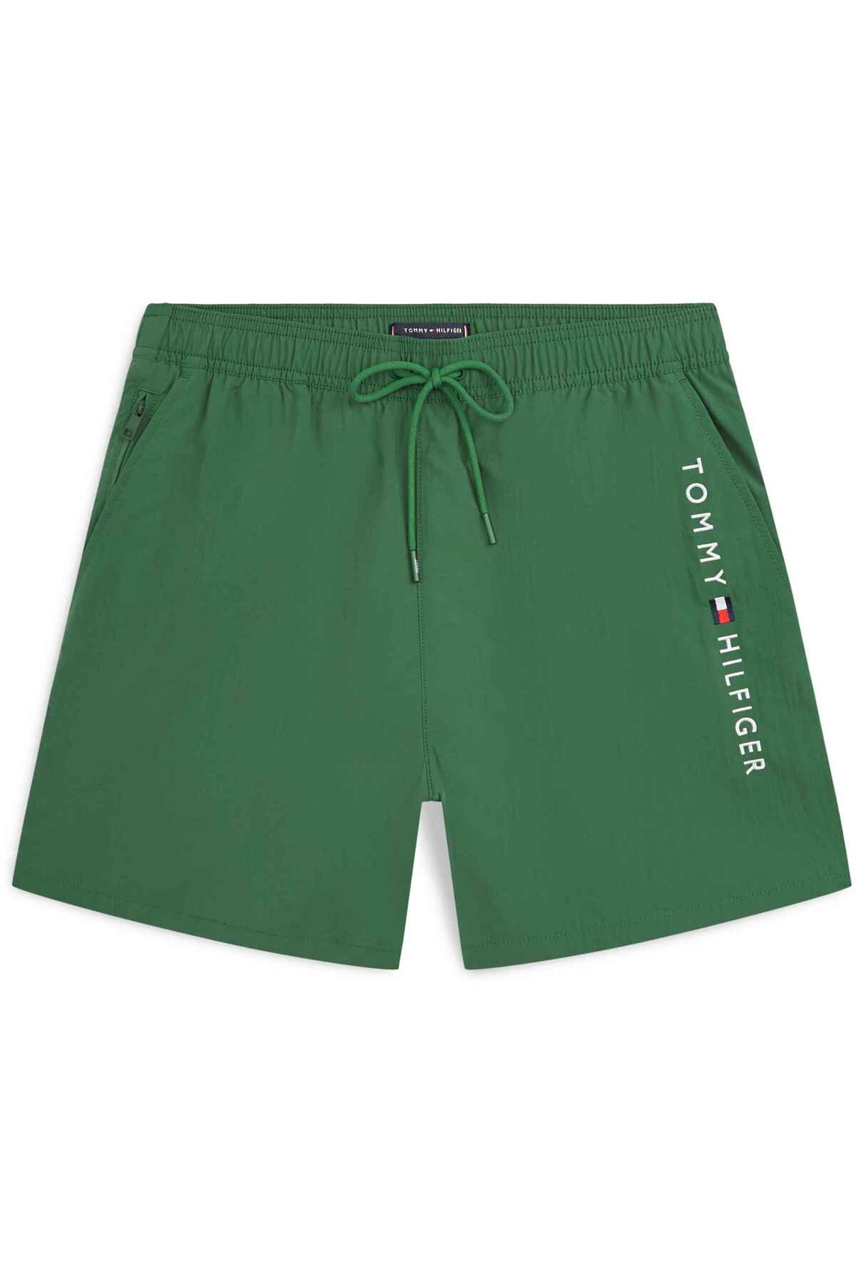 Tommy Hilfiger Men's Brand Logo Green Sea Shorts Suitable for Daily Use Um0Um03748 L2N