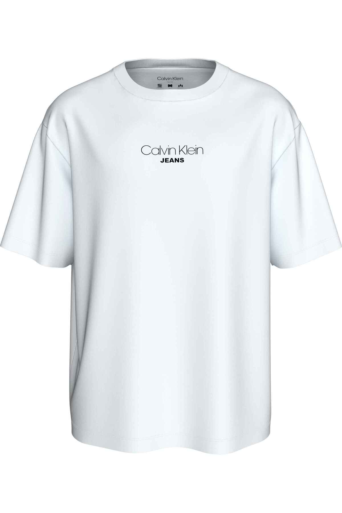 Calvin Klein Men's Brand Logo White T-Shirt Suitable for Daily Use Lv04Rc851G Yaf