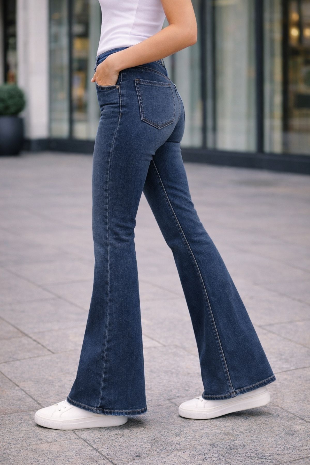 CEDY DENIM  Yüksek Kalite Kadın 5 Cep Düşük Bel İspanyol Paça SkinnyFit Esnek Jean Pantolon C619-Mavi - Görsel 5