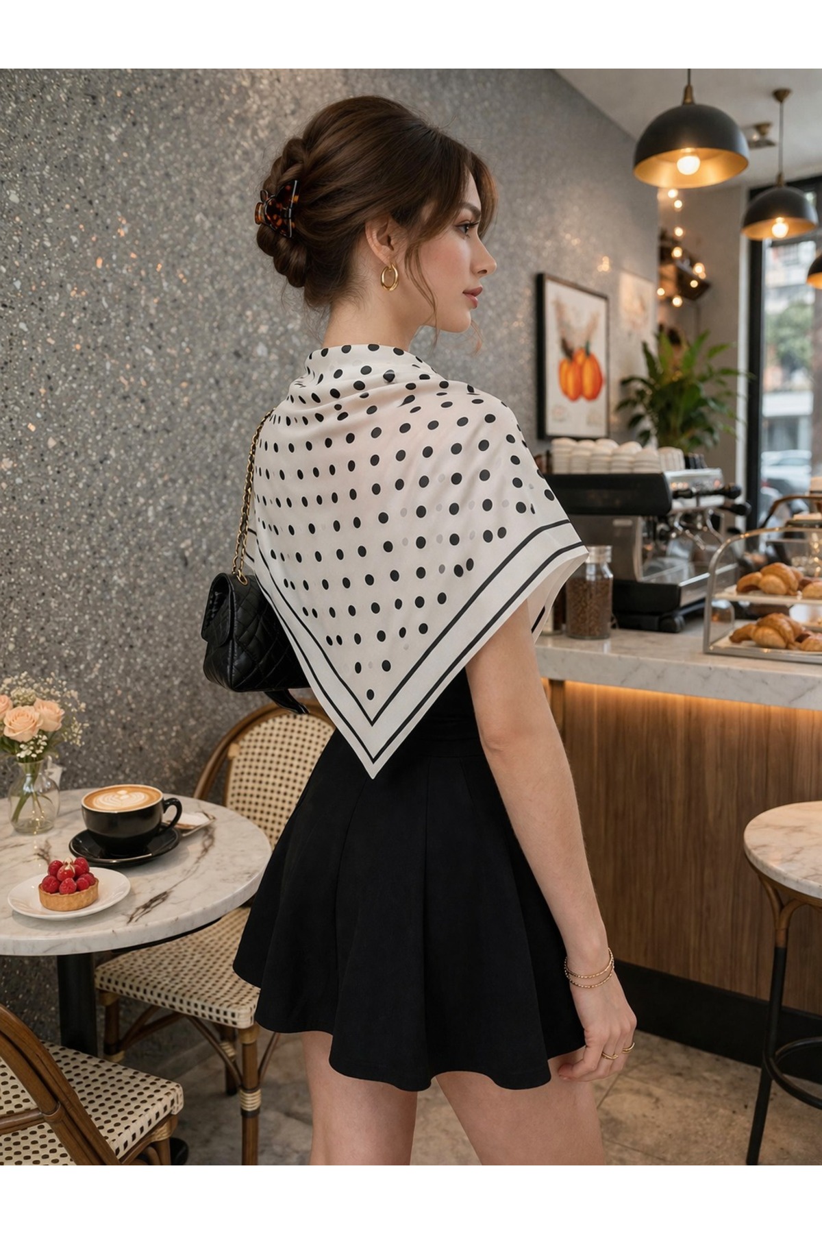 tarzınısec White Polka Dot Model Scarf Bandana Shawl Estascarf 70X70 cm