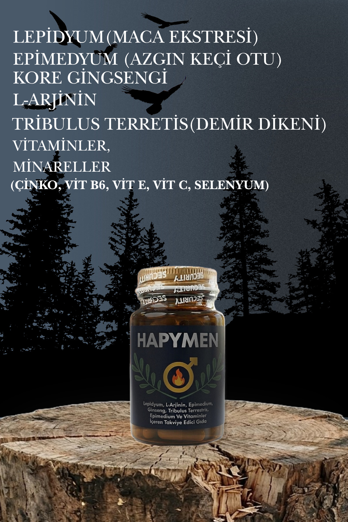 Lepidyum, L-Arjinin, Epimedium, Ginseng, Tribulus terrestris ve Vitaminler Takviye Gıda — 30Tablet — تصویر 2 از 3