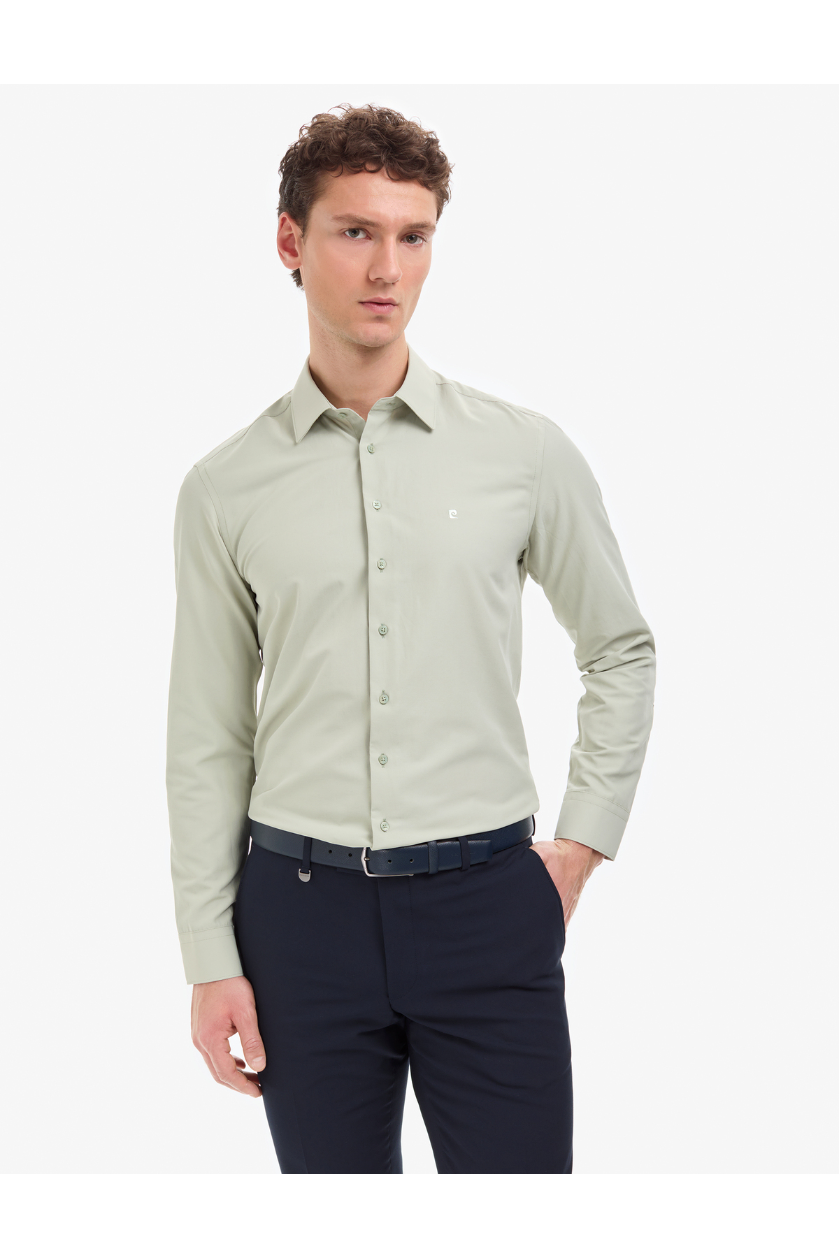 پیراهن آستین بلند سبز اسلیم فیت مدل 50316734-VR054 پیر کاردین پیراهن Pierre Cardin