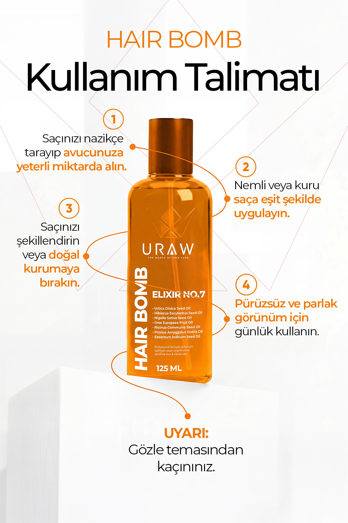 Hair Bomb Saç Bakım Yağı | Yeniden Yapılandırıcı ve Besleyici 125 ml — Urw84 — تصویر 4 از 7