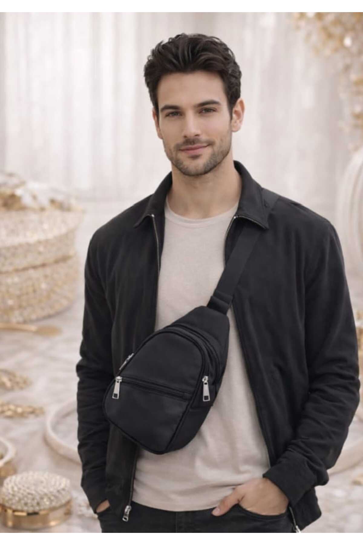 Sofia  Siyah 3 Fermuarli Kadın Erkek Göğüs Ve Bel Yandan Çapraz - Görsel 6