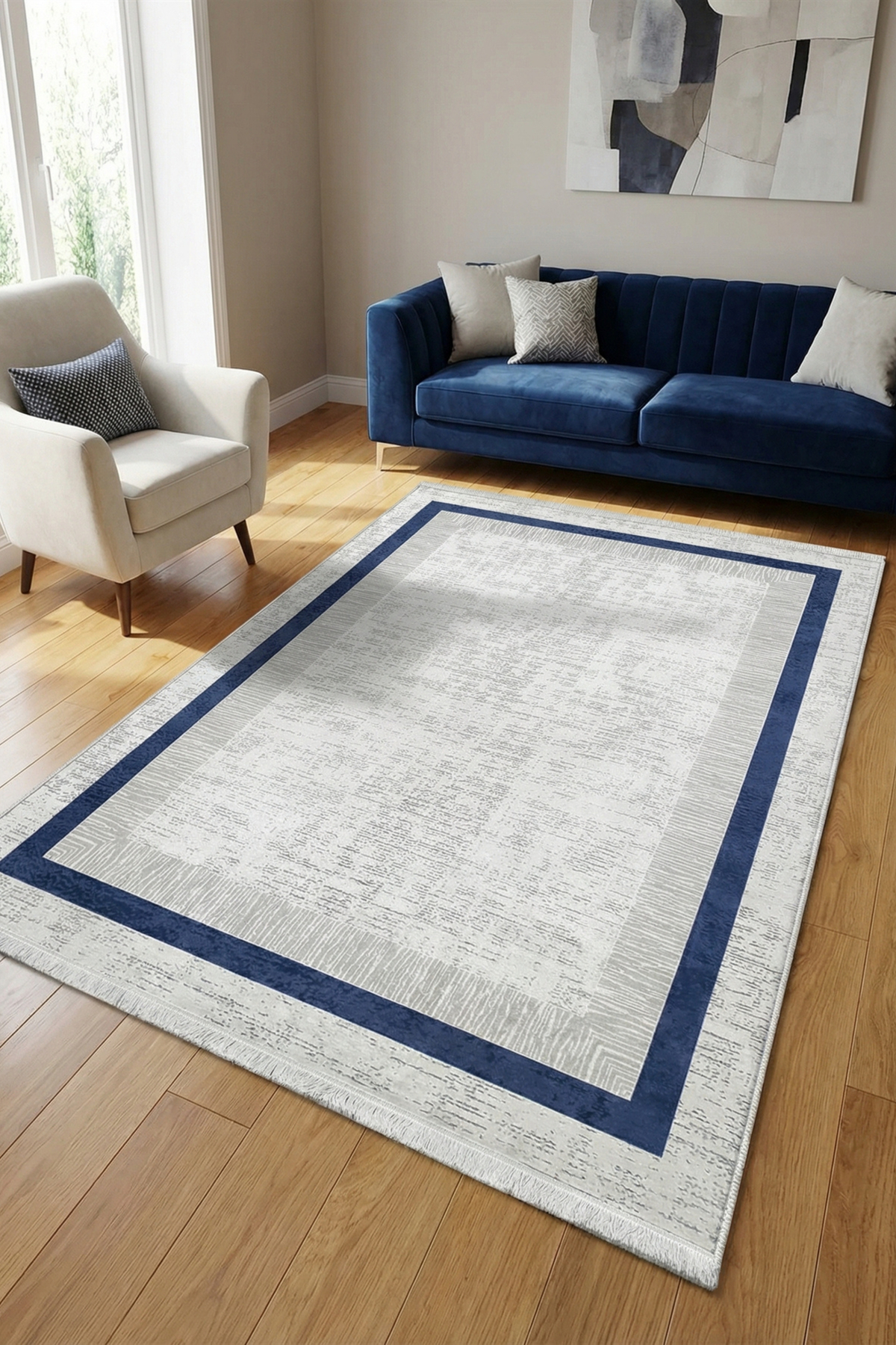 White Navy Blue Carpet Lounge Carpet Machine Washable Carpet Anti-Slip Base Carpet