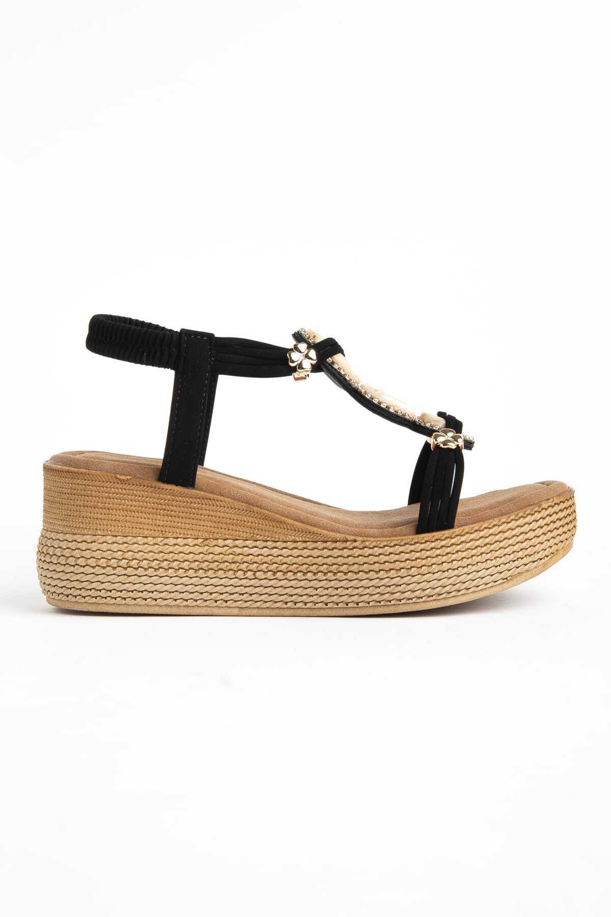 Malaga Black Fill Heel Women's Sandals