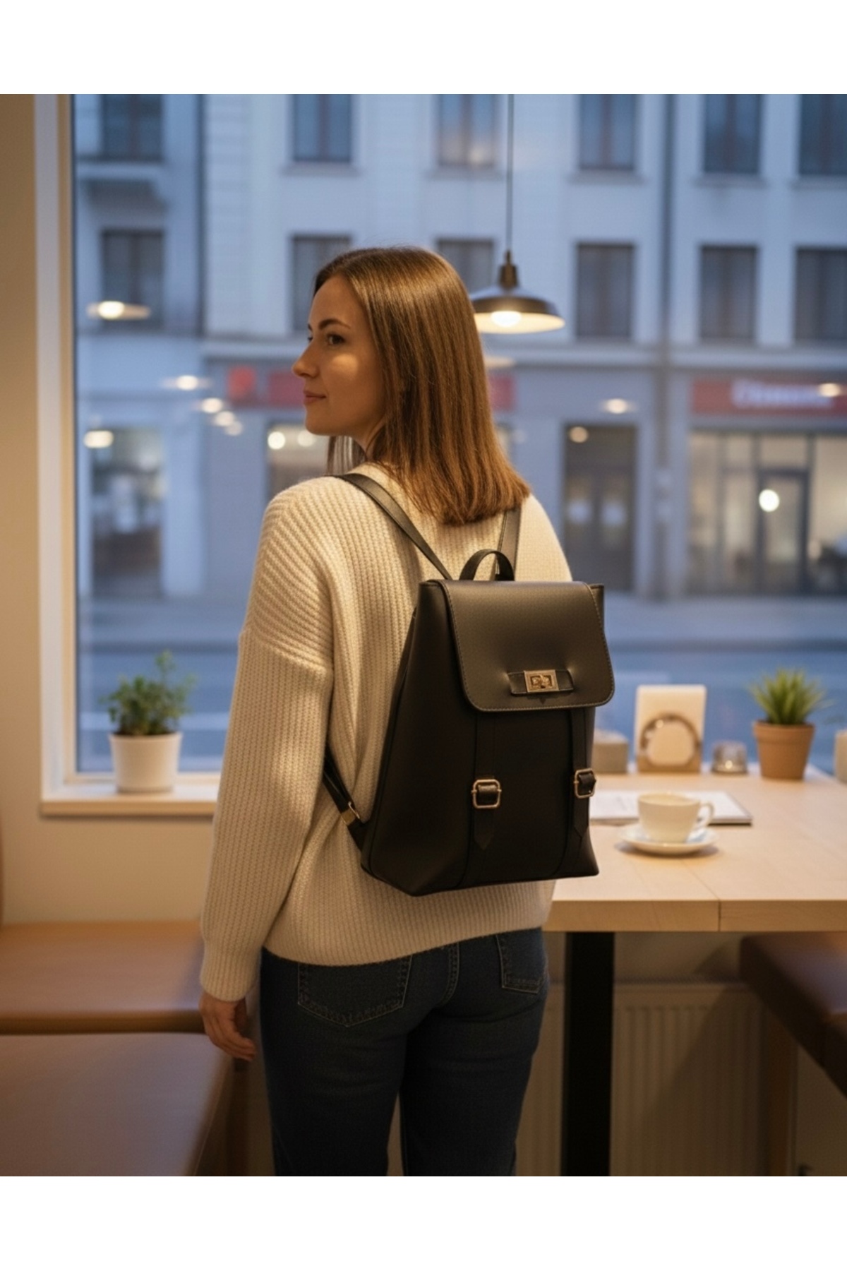 Elory Grace Kadın Siyah Vintage Kapaklı Sırt Çantası - Okul, Laptop ve Günlük Kullanım Suni Deri Çanta görsel 4
