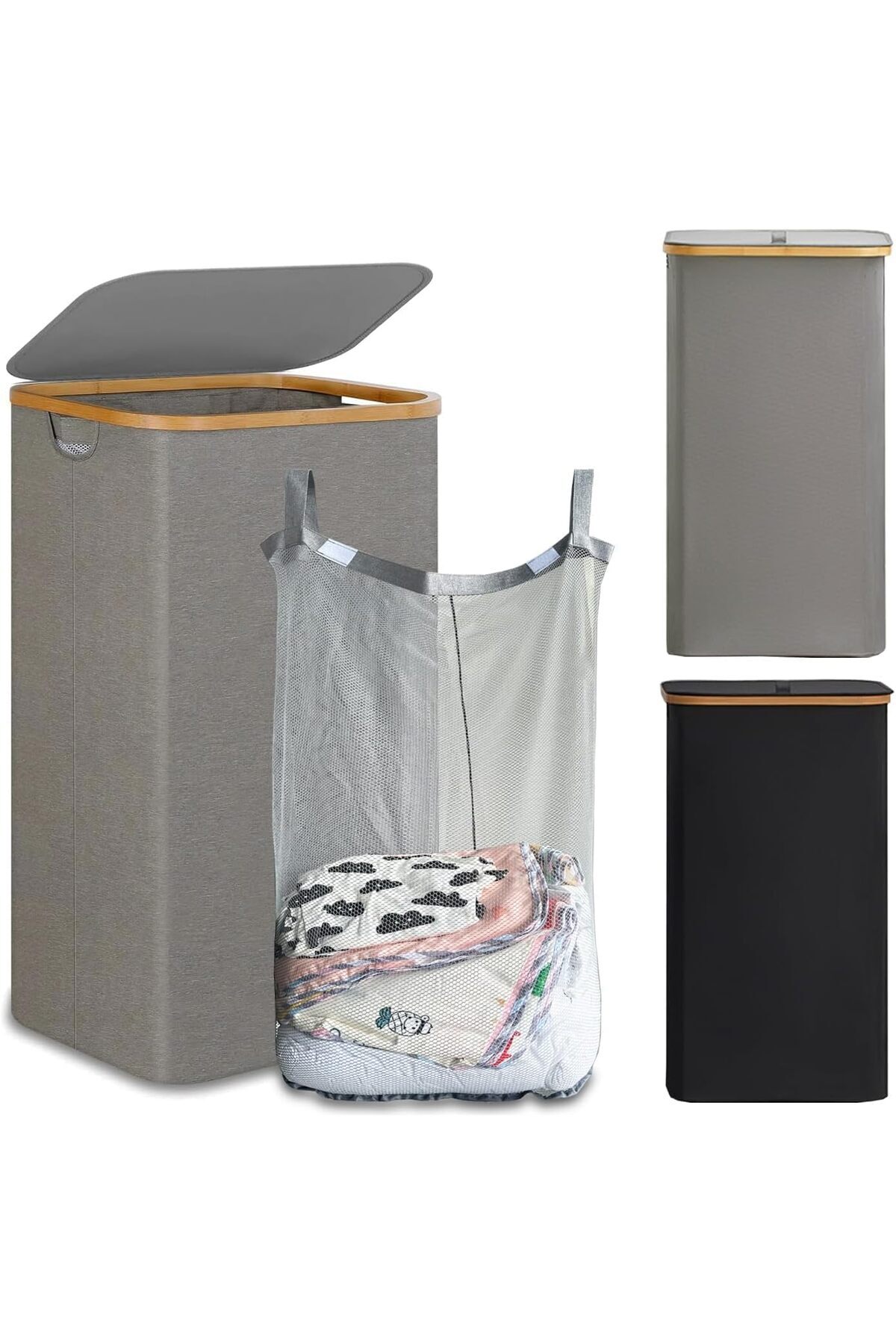 سلة غسيل قابلة للطي مع غطاء، سعة 110 لتر، سلة كبير...