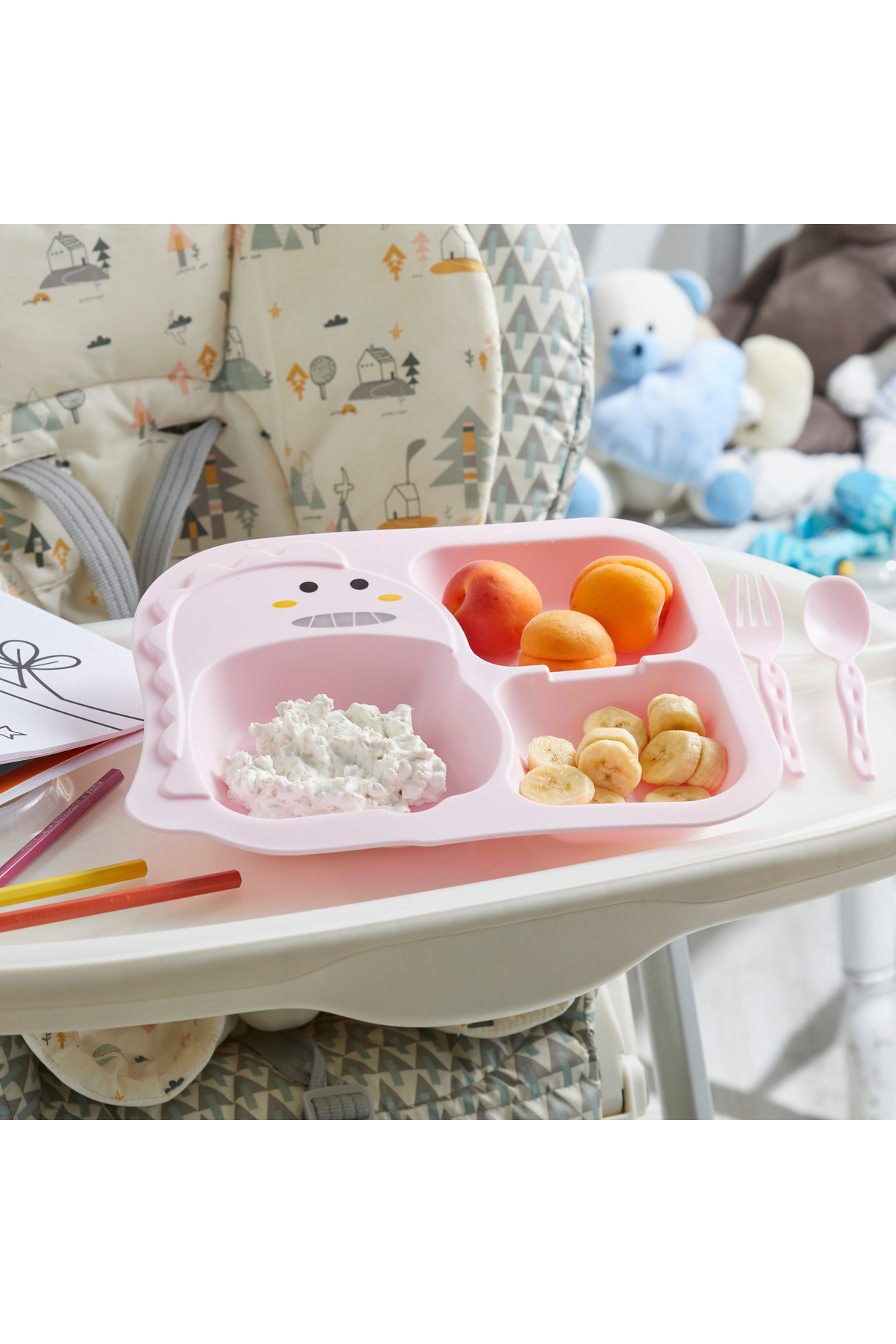 tinibud Bebek Bölmeli Mama Tabağı Kaşık Çatal Seti PP Kırılmaz 400 ml Dayanıklı 22.3x27.4x3.7 cm fotoğrafı 2 (önizleme)