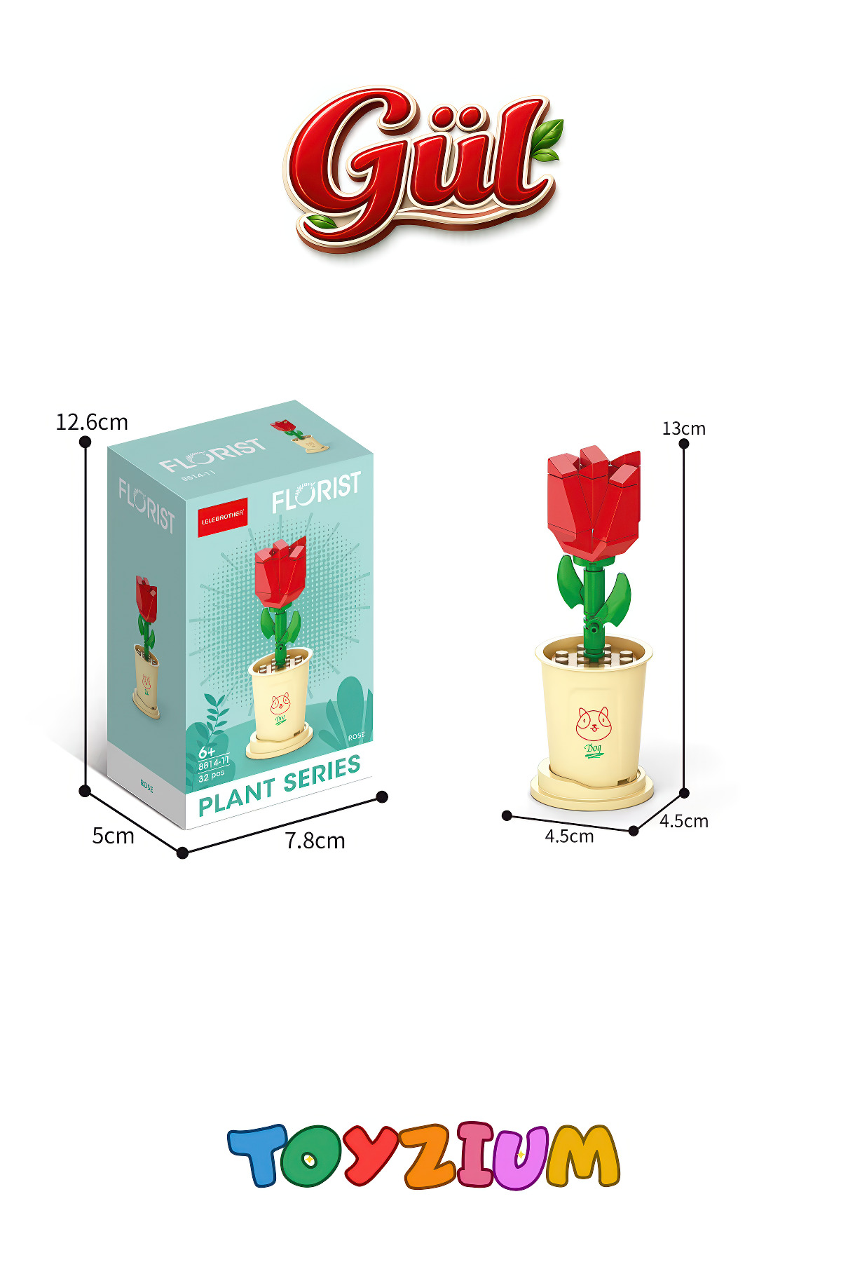Shem Florist Gül Yapı Blok Çiçek Seti (32 Parça) - Rose Plant Series fotoğrafı 3 (önizleme)