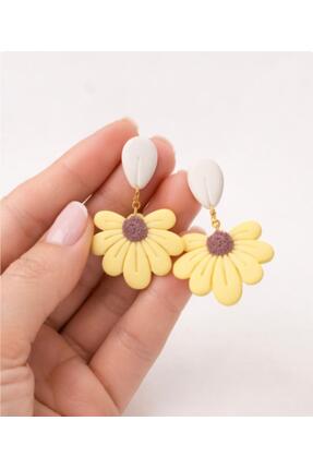 EPAksesuar Çiçek Detaylı Polimer kil el yapımı yarı mat küpe