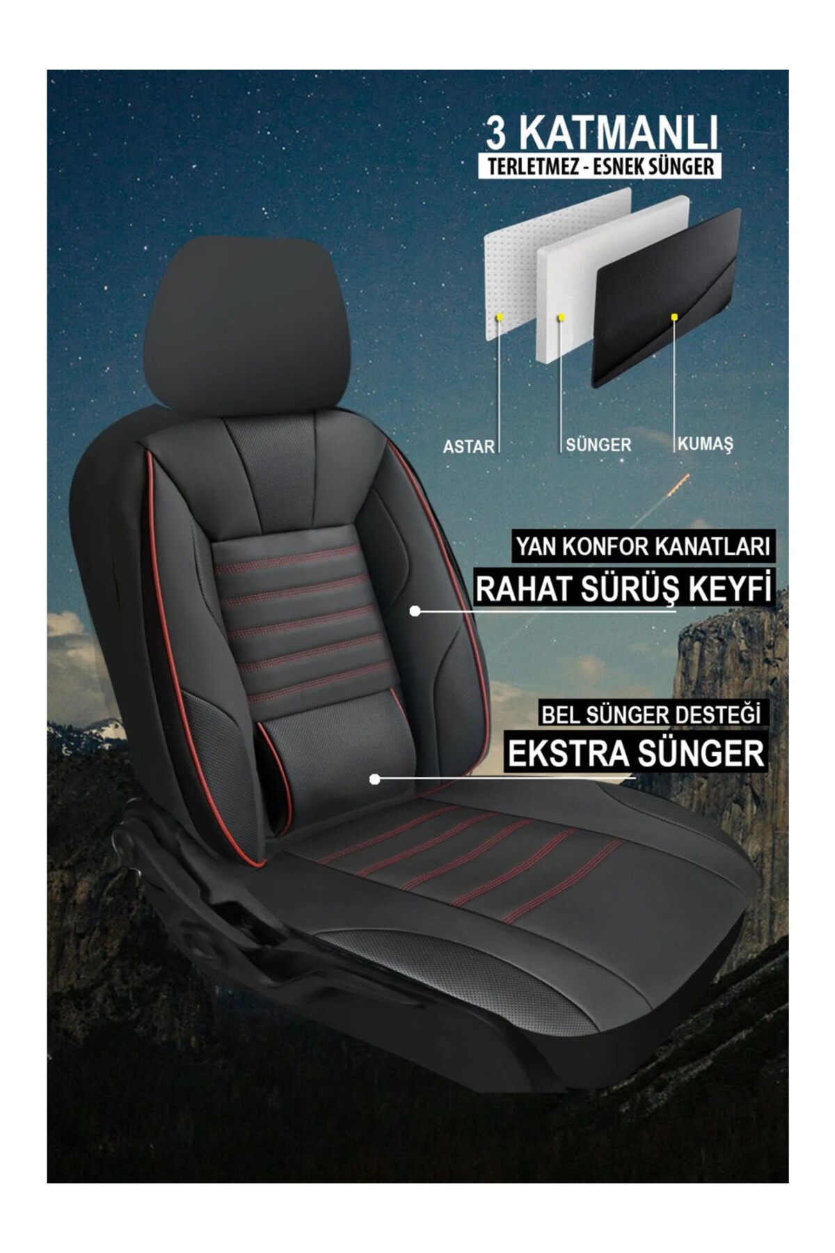 Üniversal Sarp Serisi Deri Lakost Oto Koltuk Kılıfı 5'li Set – Siyah Beyaz — alternatif görsel