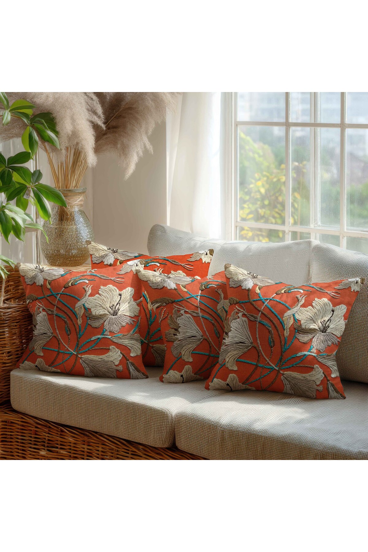 Beautiful Store Digital Print Embroidery Pattern 4-Piece Same Pattern Square Pillowcase