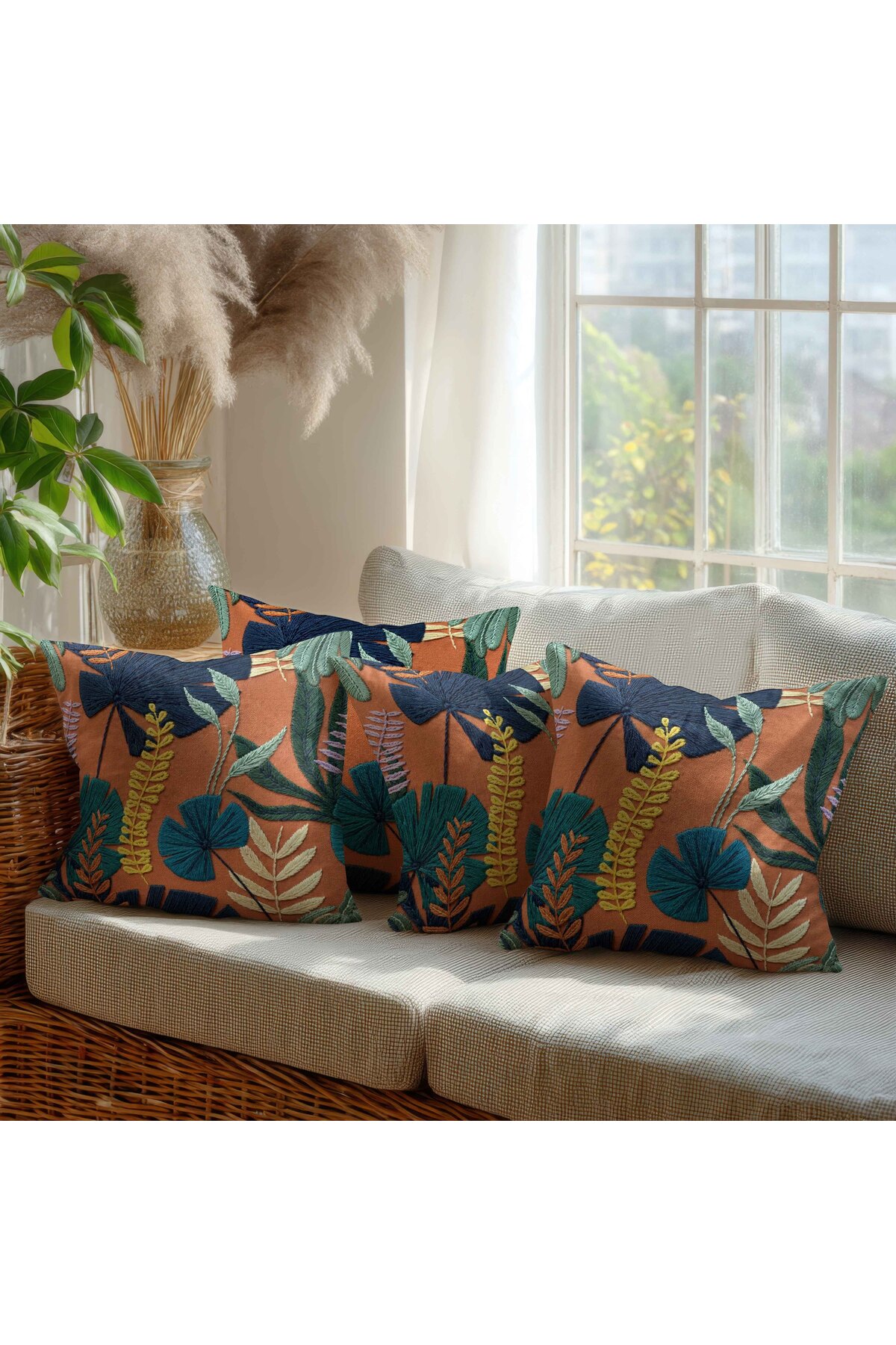 Beautiful Store Digital Print Embroidery Pattern 4-Piece Same Pattern Square Pillowcase