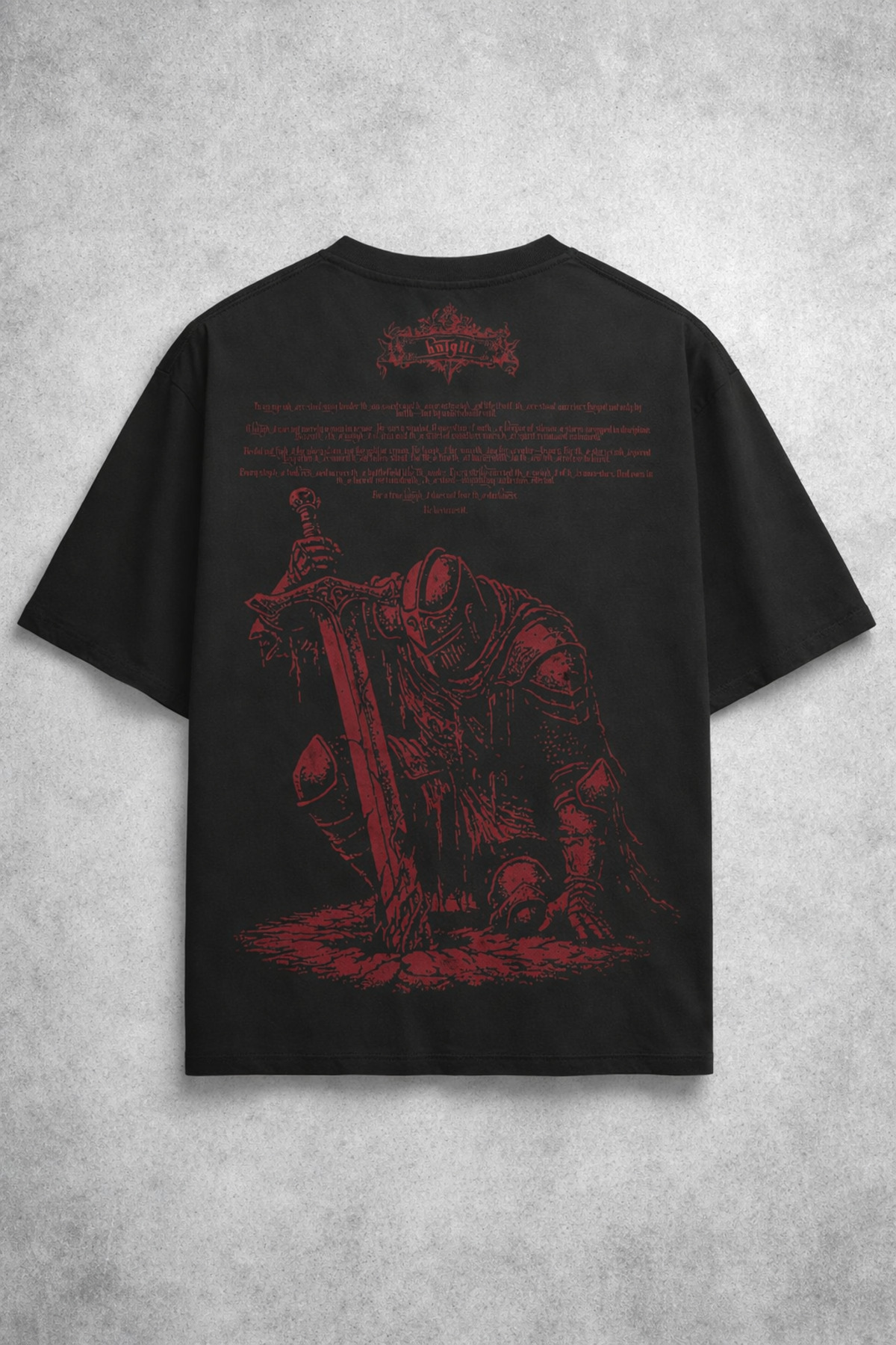 YOLO STREET Oversize Siyah Tişört Kırmızı Şövalye Baskılı %100 Pamuk Unisex Streetwear görsel 4